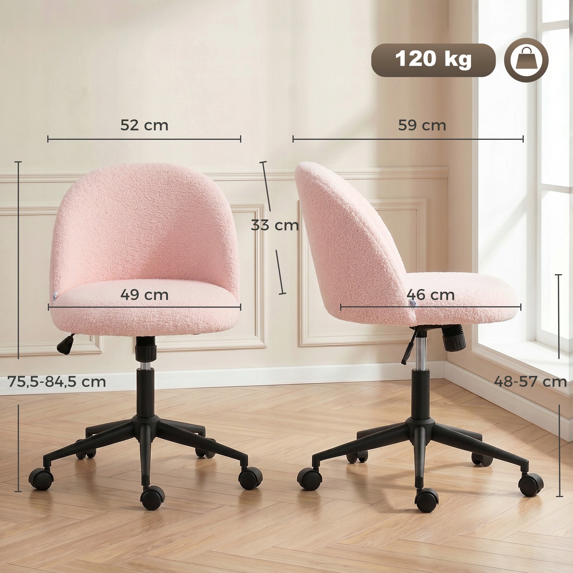 HOMCOM Rotating office chair with teddy fleece with adjustable height pink Packaging status original