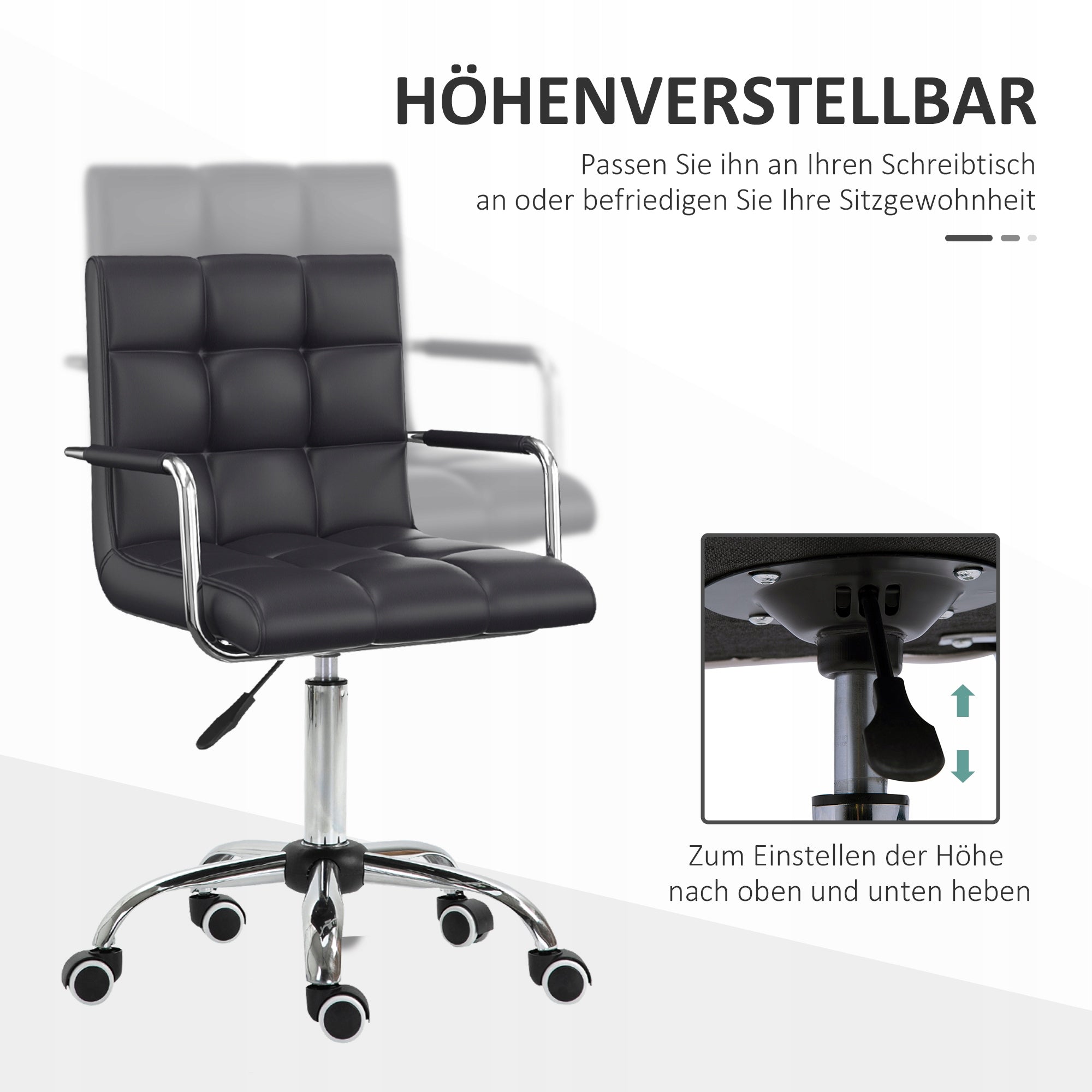 HOMCOM Swivel office chair, black, cosmetic bar stool, 52,5x54x84-99cm Furniture depth 54 cm
