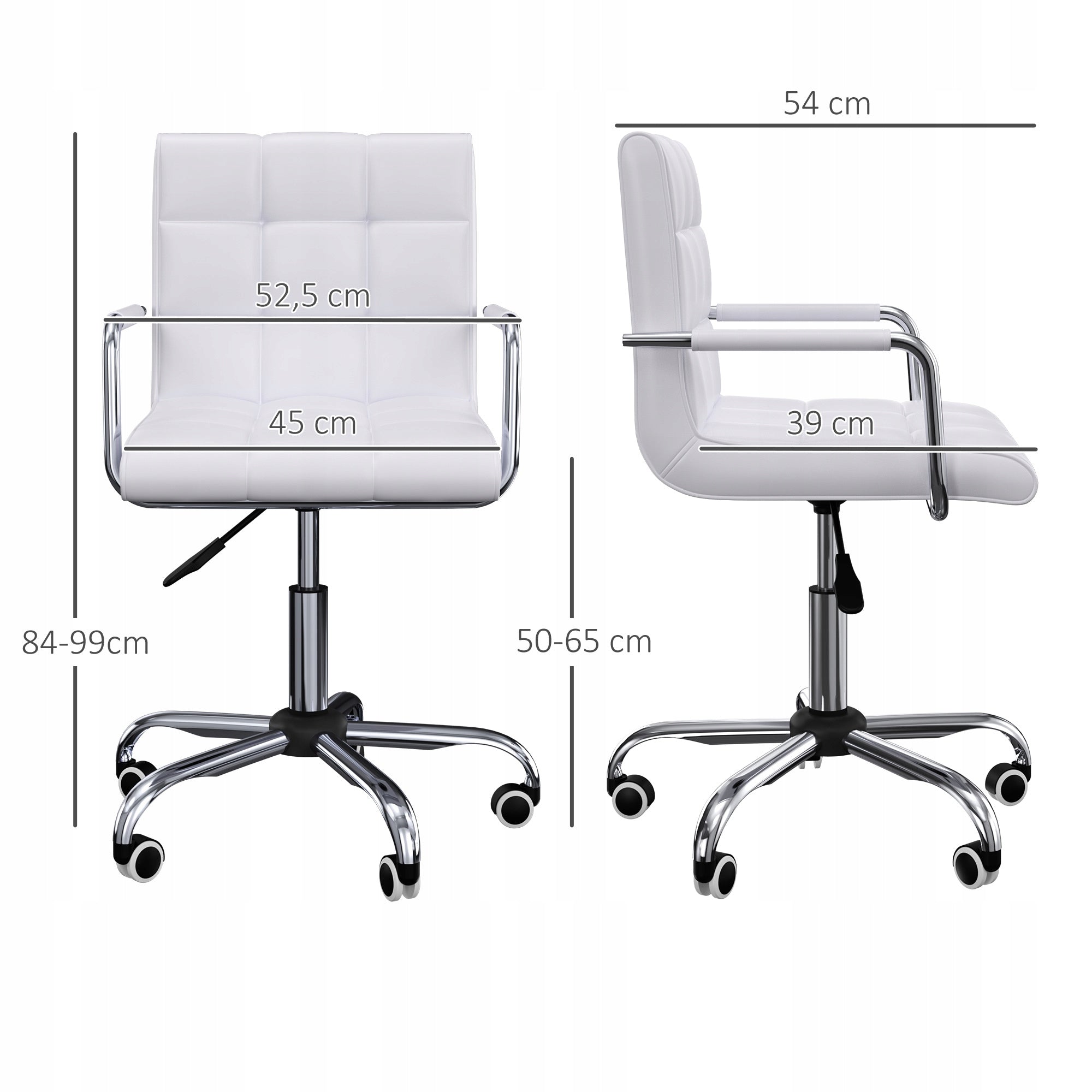HOMCOM Swivel office chair, cosmetic stool, 52,5x54x84-99cm white Brand Homcom