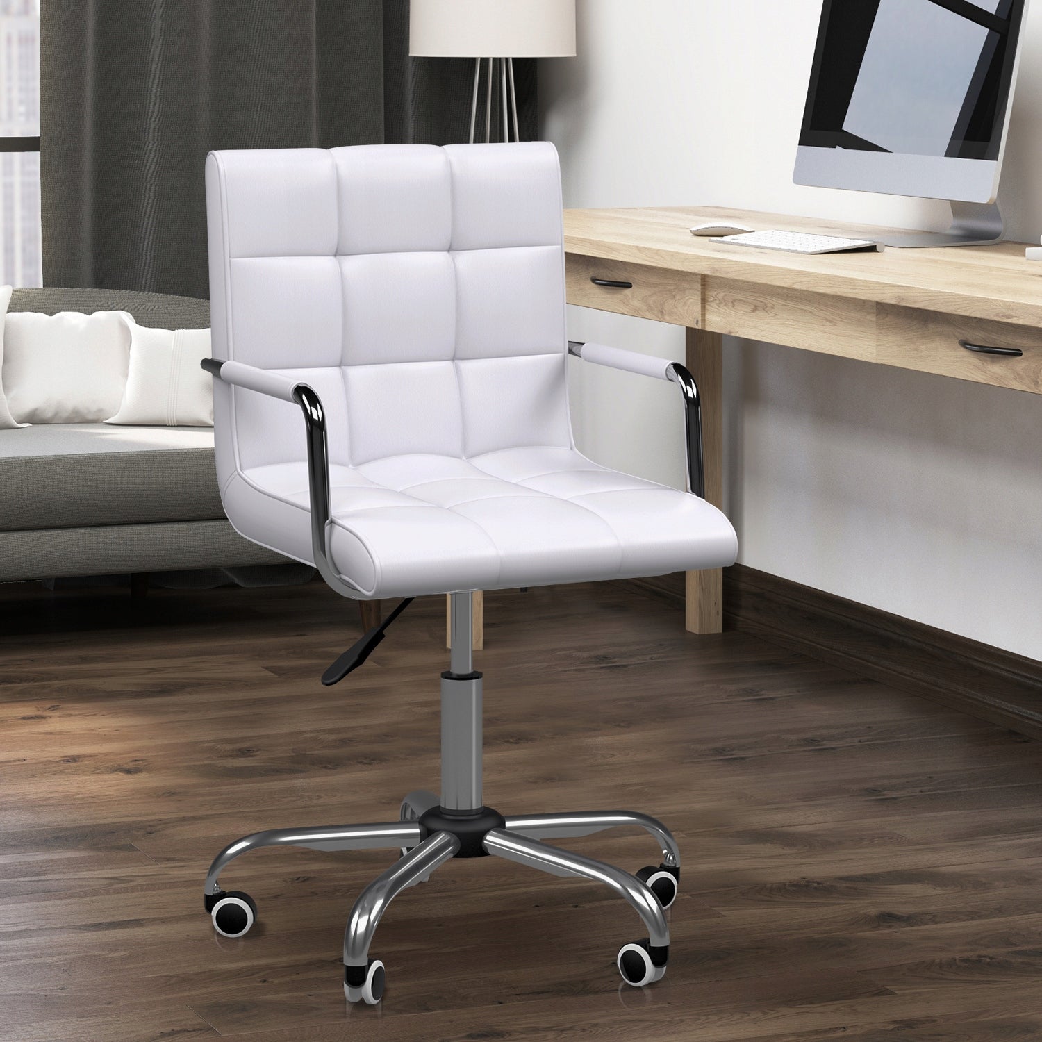 HOMCOM Swivel office chair, cosmetic stool, 52,5x54x84-99cm white Packaging status original