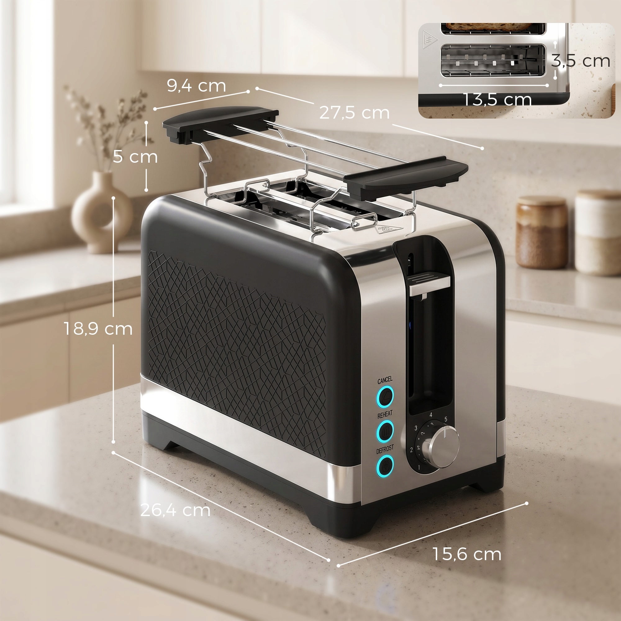 HOMCOM Toaster for 2 slices with 7 toasting levels and heating grate Brand Homcom