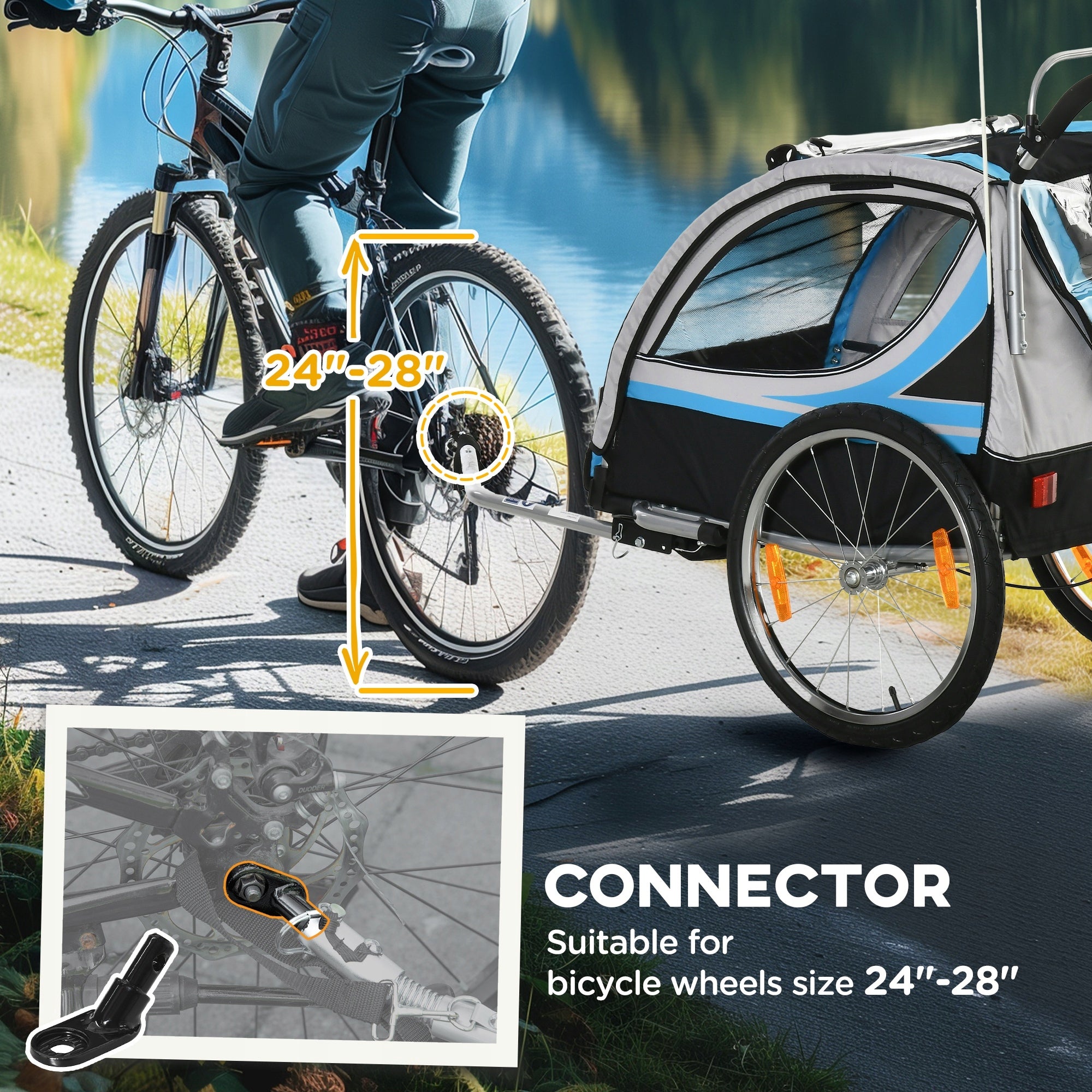 HOMCOM children's trailer, stroller, steel, blue, 142 x 75 x 101 cm For for kids