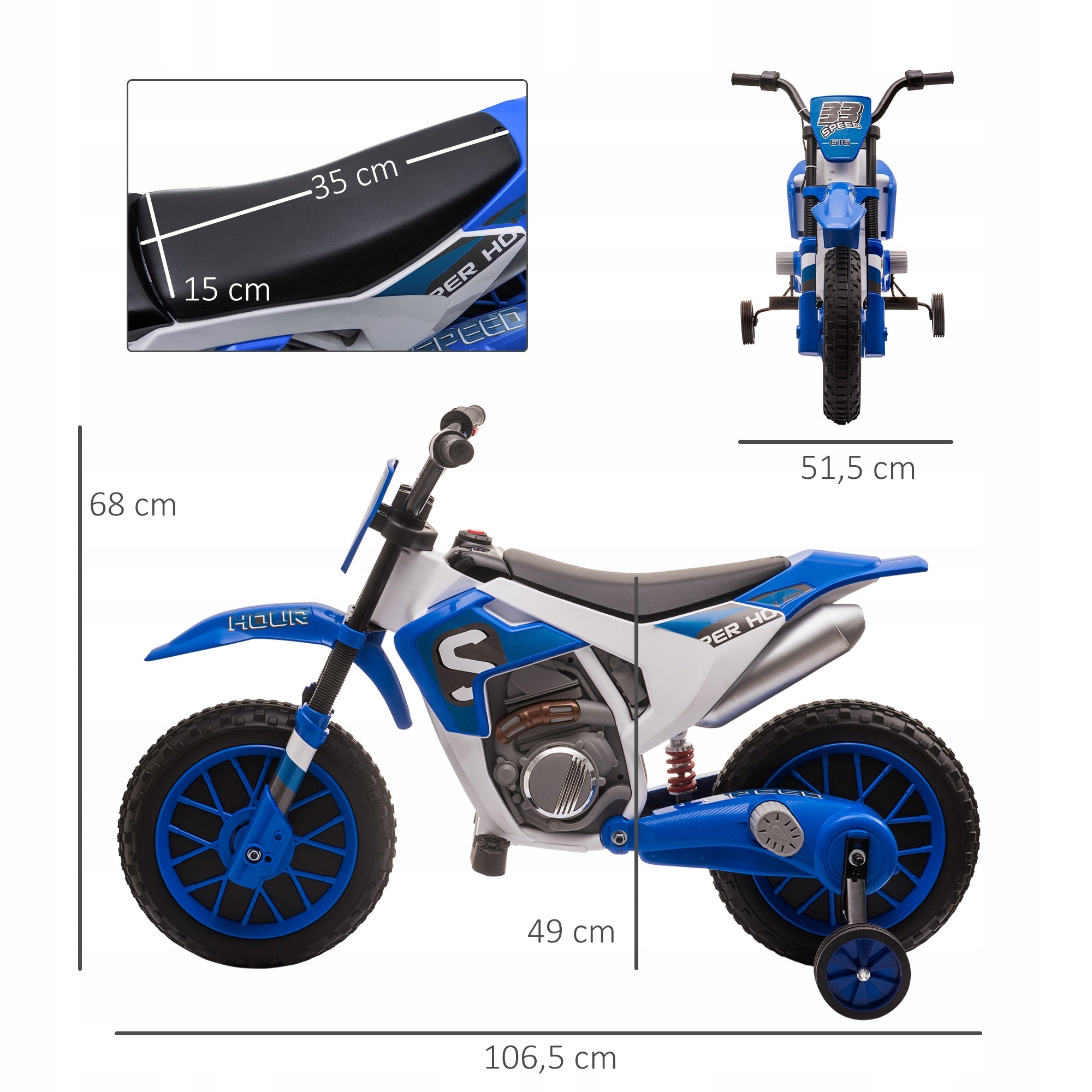 HOMCOM electric motorcycle for children blue and white 106,5x51,5x68 cm Maximum speed 5.5 km/h