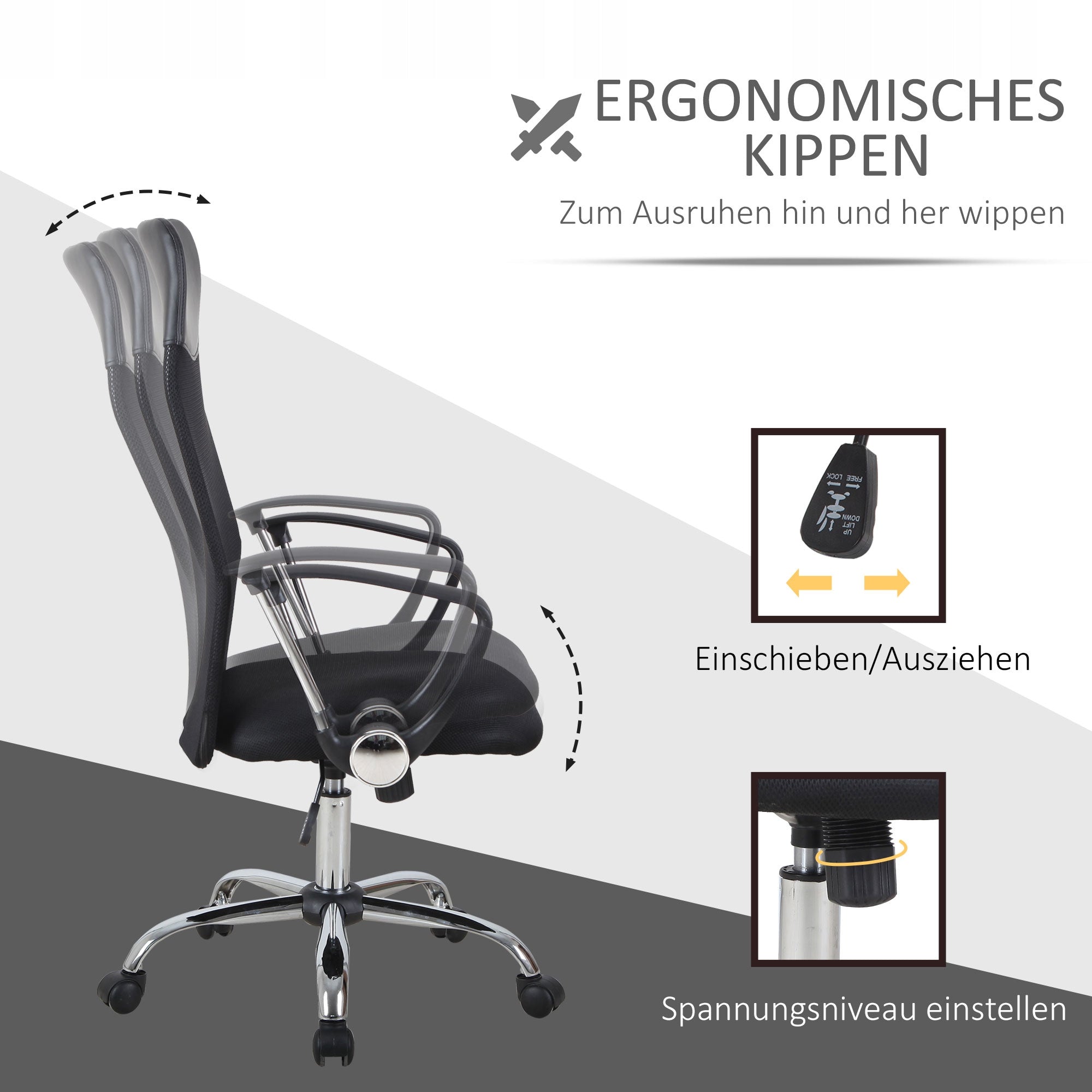 HOMCOM ergonomic gaming office chair black Furniture depth 65 cm