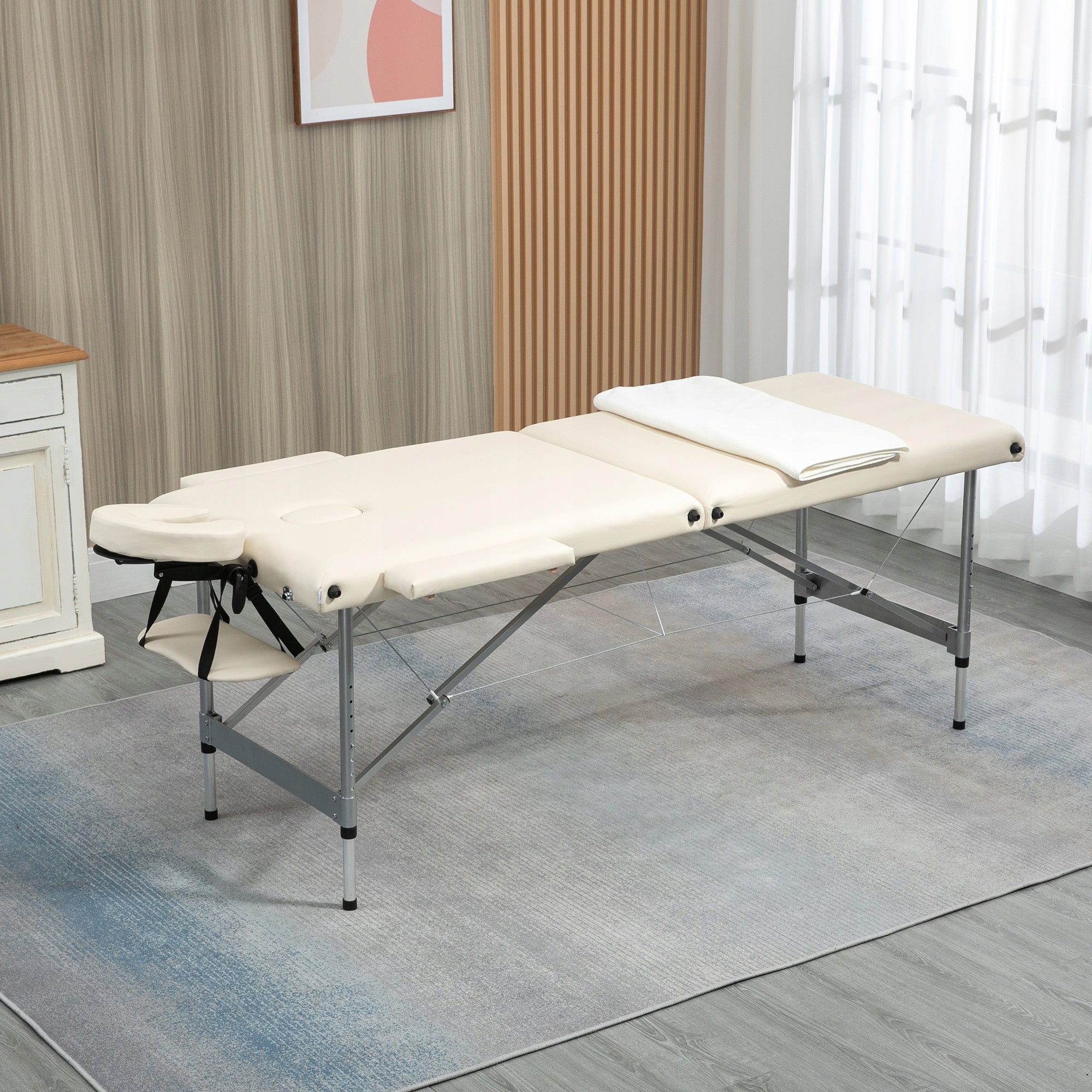 HOMCOM massage bed, height adjustable, max. load 130 kg Color beige