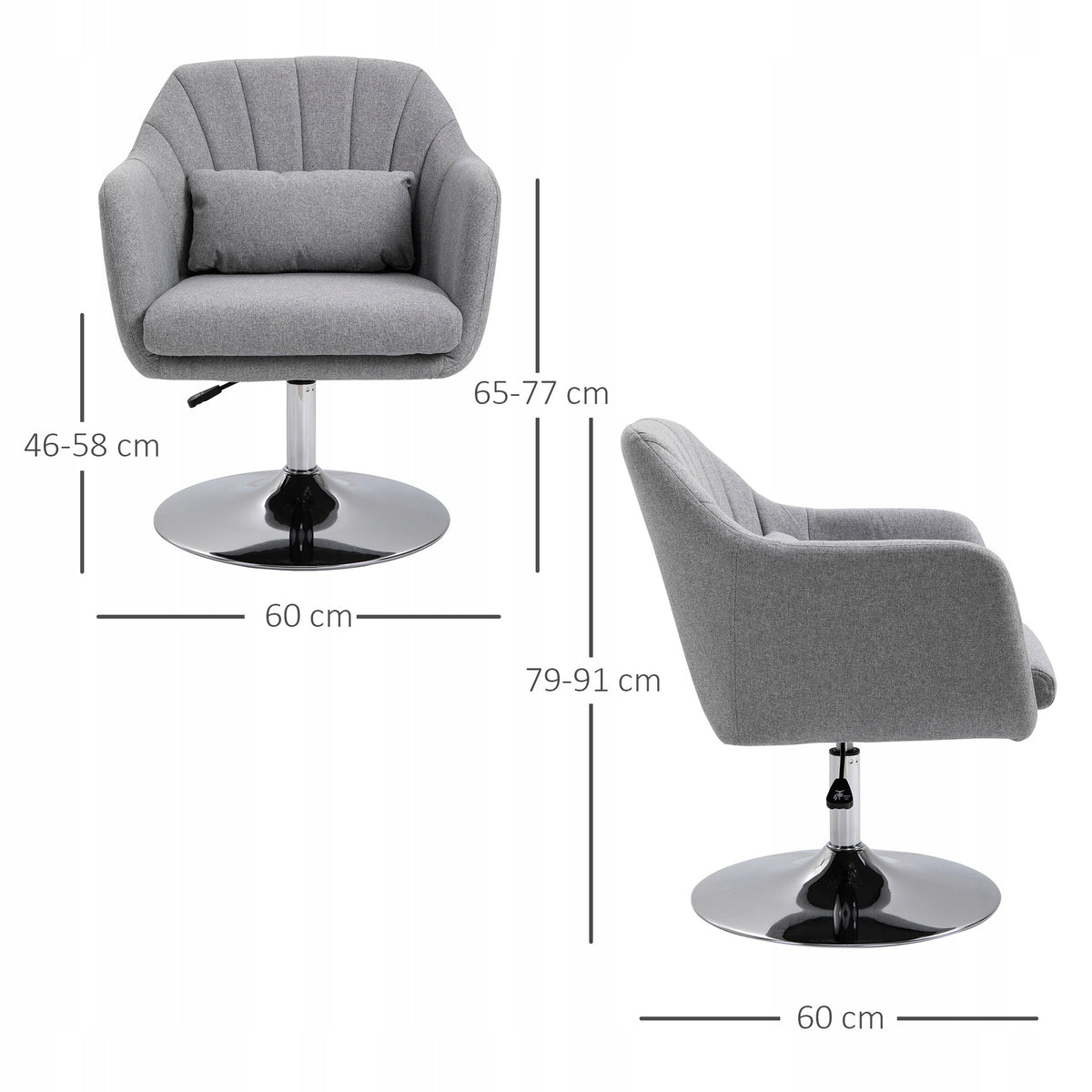 HOMCOM swivel office stool, height adjustable, grey Furniture depth 60 cm