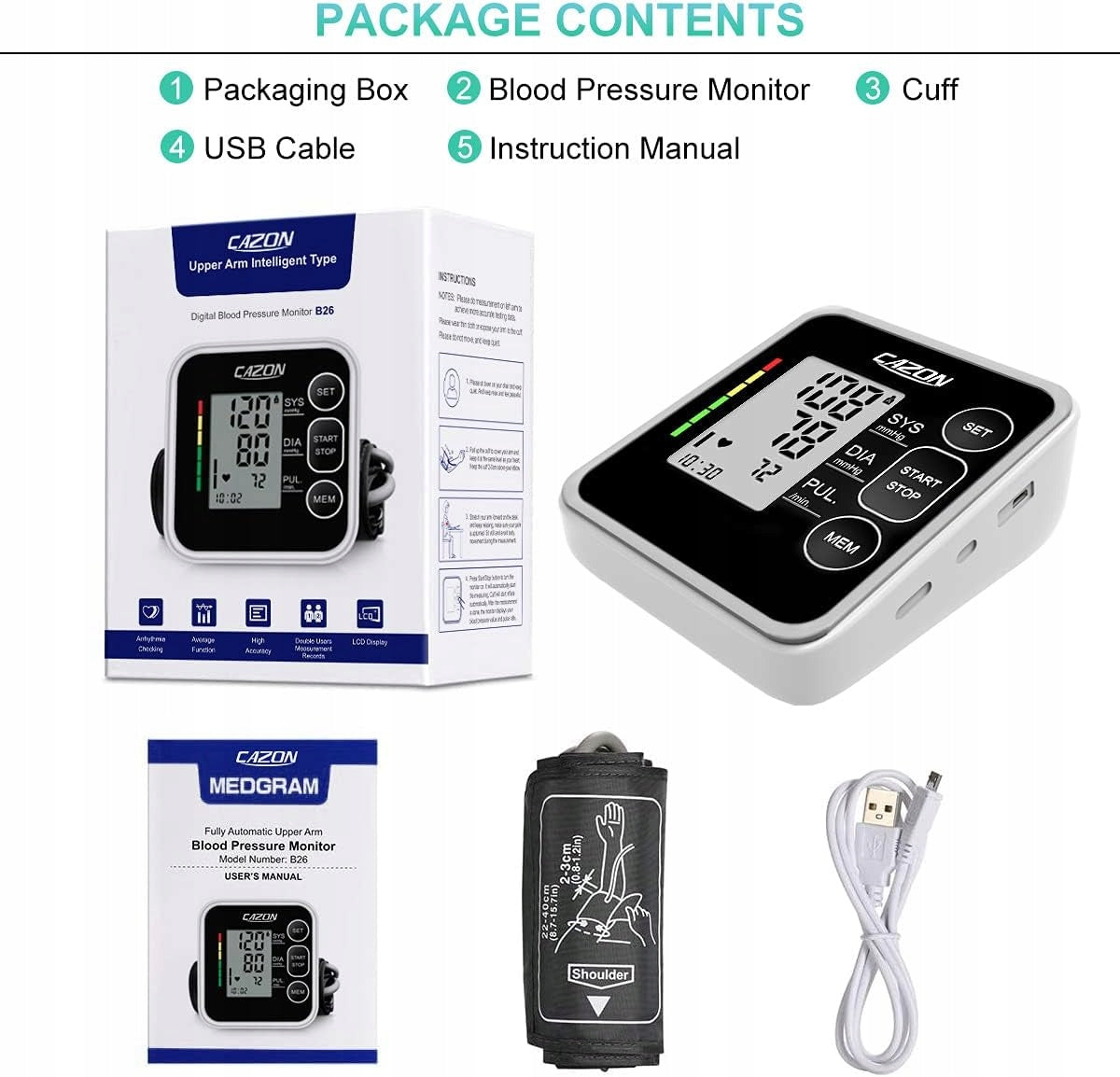 HOME BLOOD PRESSURE MONITOR DIGITAL METER USB CAZON Medical device no