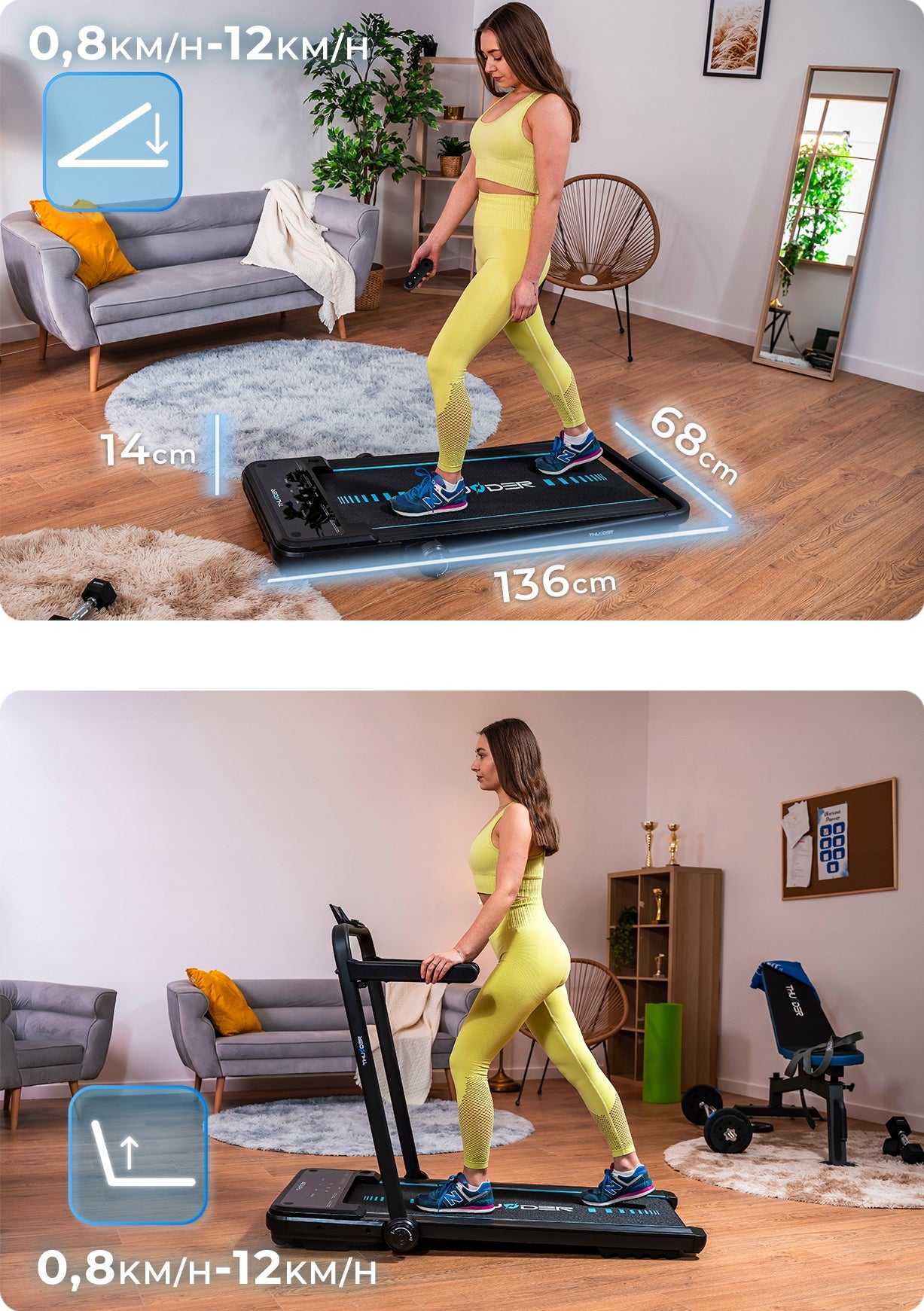HOME ELECTRIC TREADMILL 2in1 FOLDING FLAT 12 KM/H WITH SHOCK ABSORPTION Model IMPACT