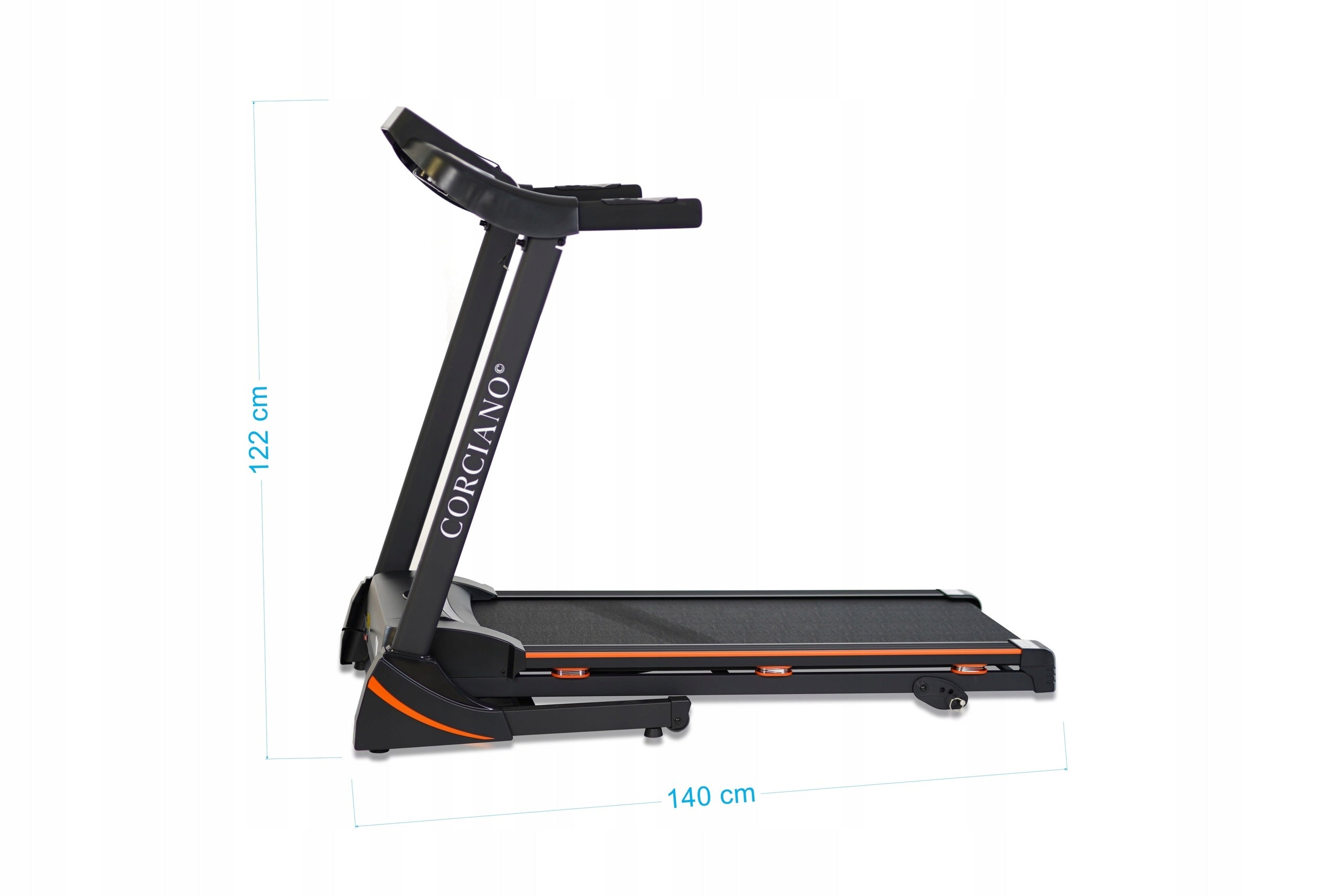 HOME ELECTRIC TREADMILL CORCIANO LUGO FOLDING 130KG 3HP 16km/h Measurements training duration distance speed pulse burned calories