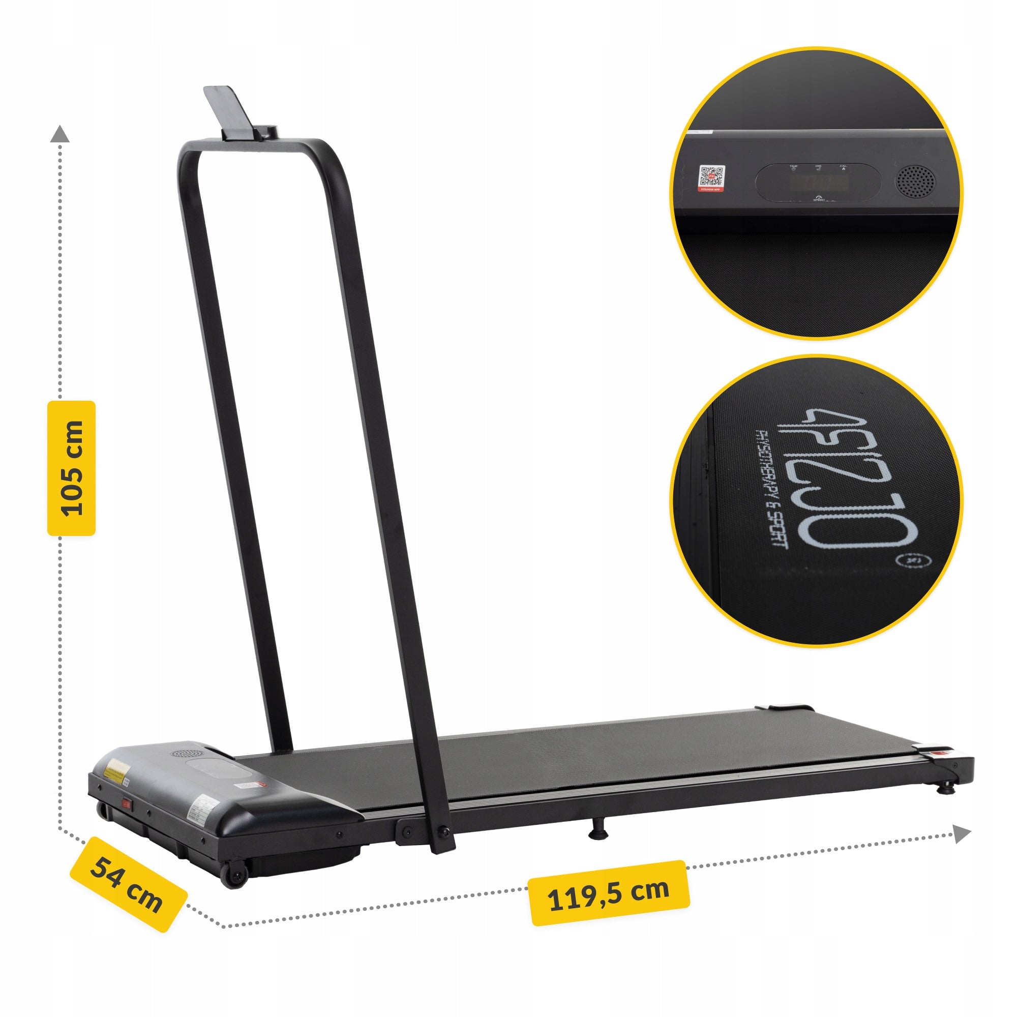 HOME ELECTRIC TREADMILL FOR WALKING FOLDING UNDER THE BED SMART APP Measurements training duration distance speed burned calories
