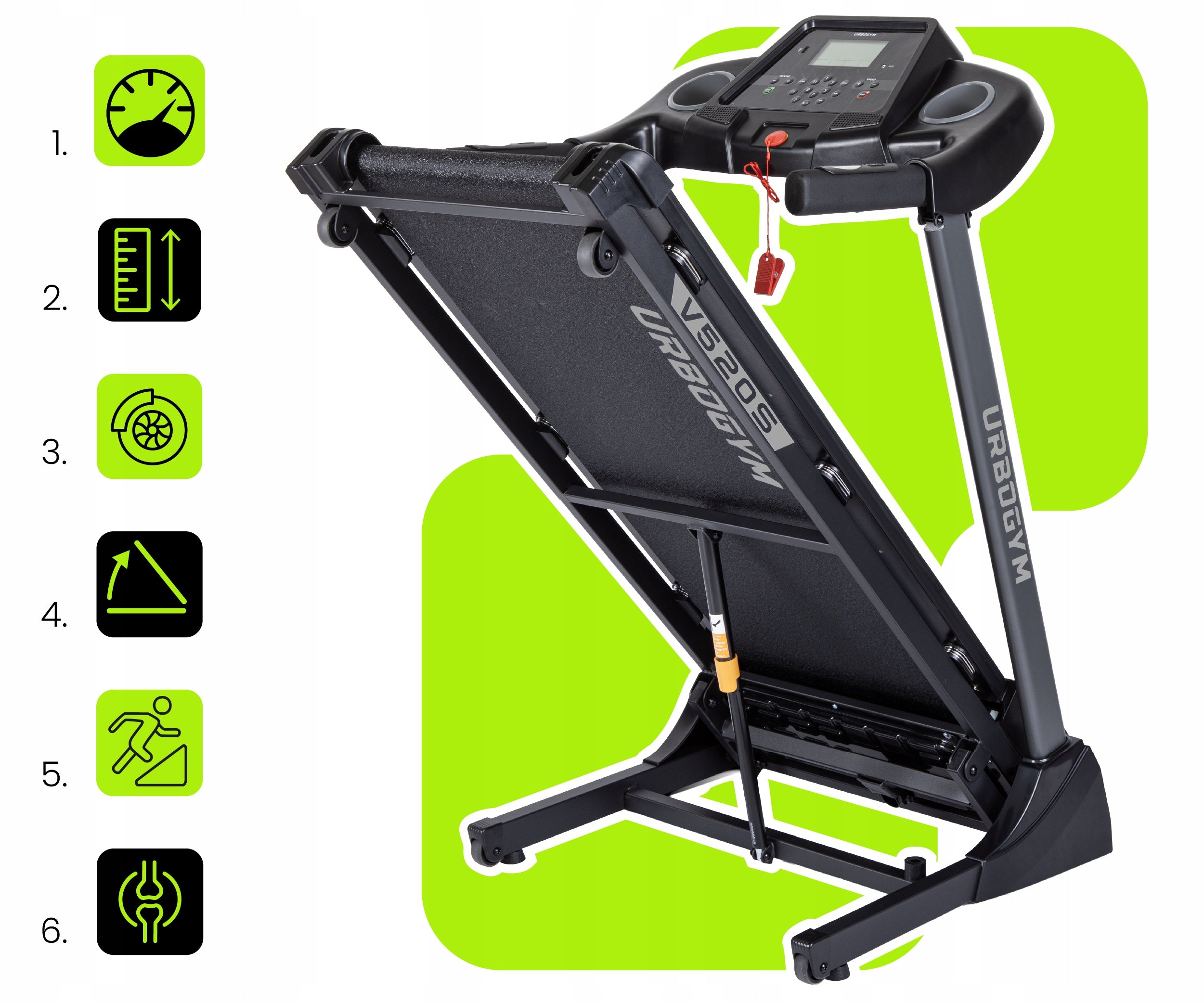 HOME ELECTRIC TREADMILL V520S AUTO ANGLE 15 LEVELS FOLDING SHOCK ABSORPTION Brand Urbogym