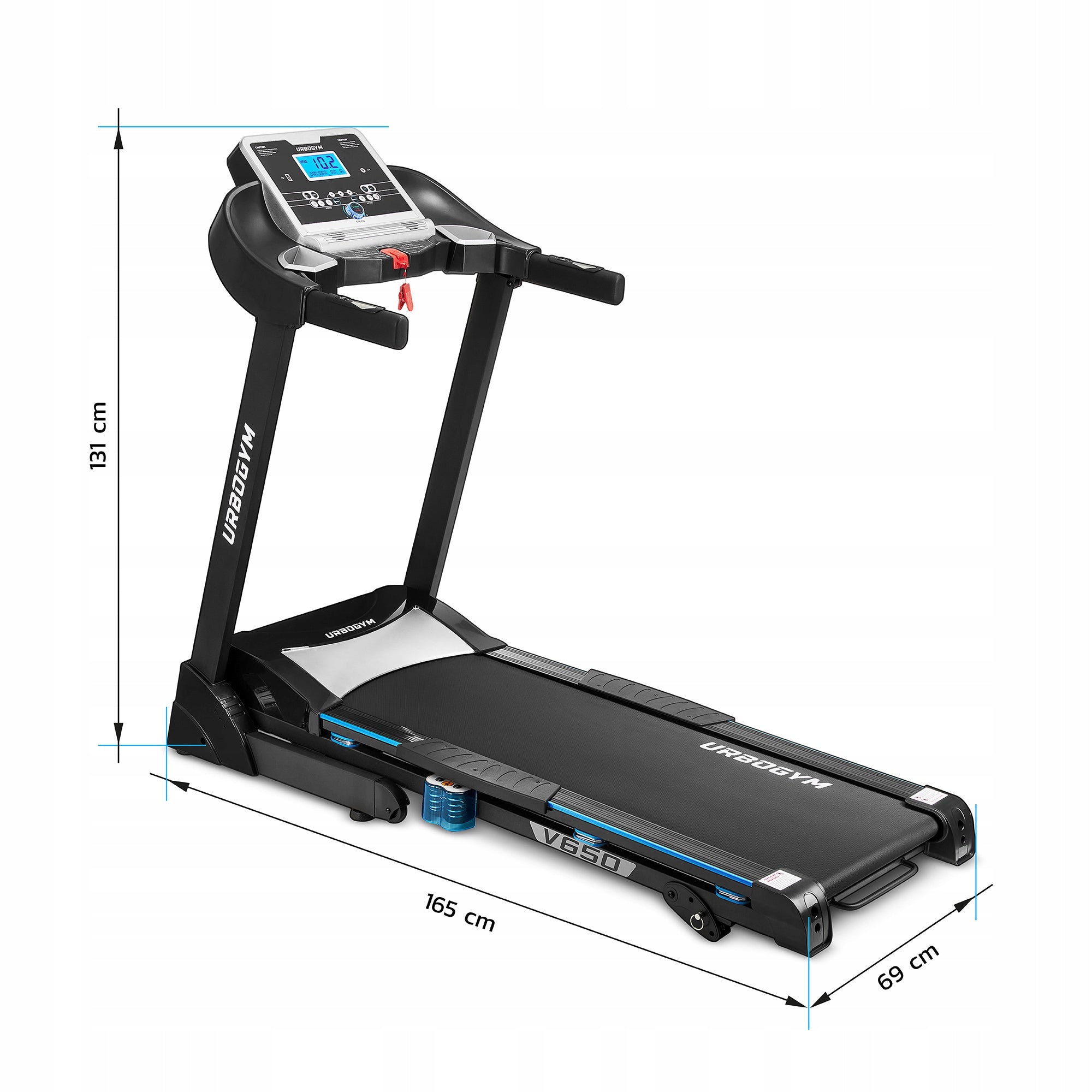 HOME ELECTRIC TREADMILL V650 SHOCK ABSORPTION RAISE PULSE FOLDING Measurements training duration distance speed pulse burned calories