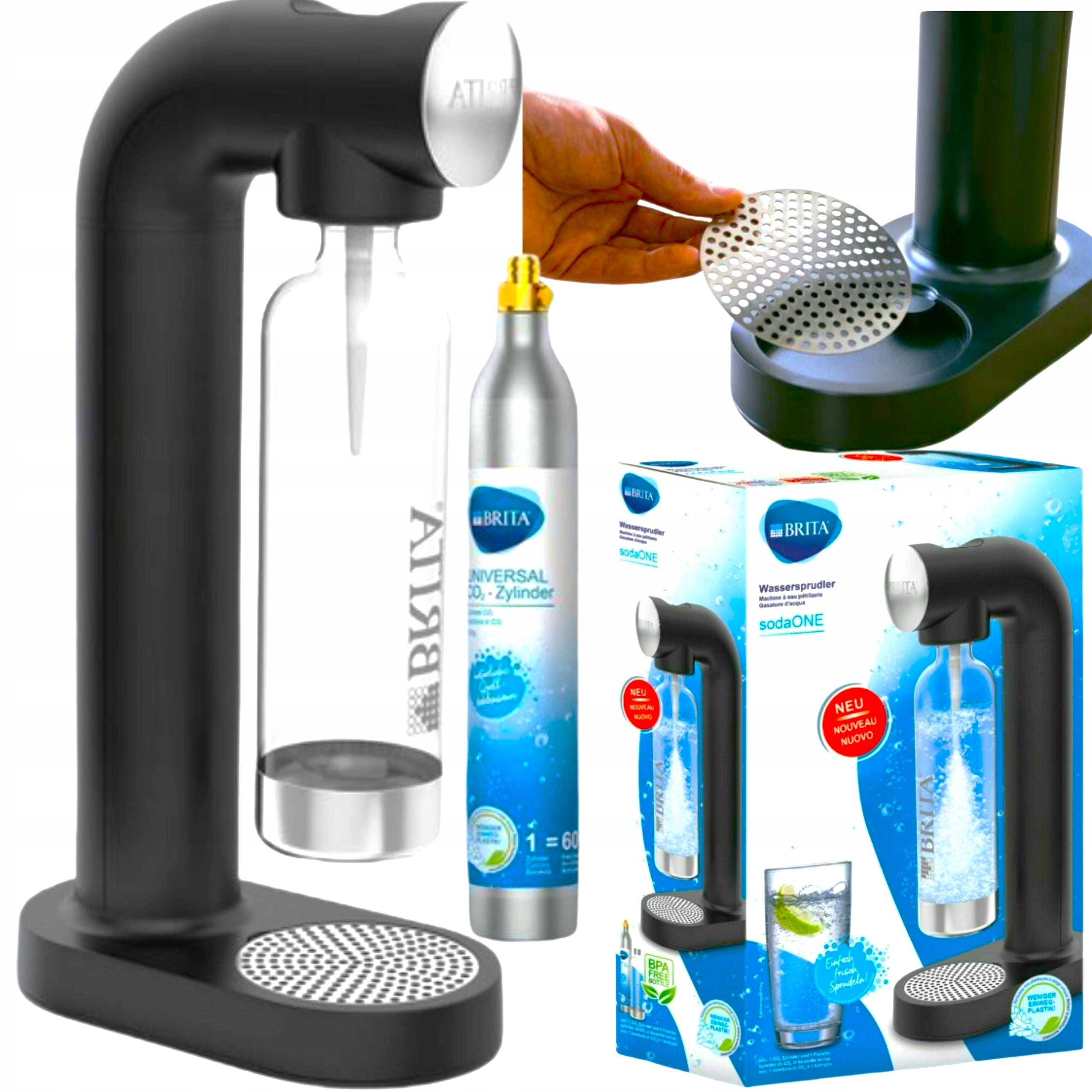 HOME SATURATOR BRITA FOR GASSING WATER BOTTLE 0,8L CARTRIDGE CO2 CYLINDER Packaging status original