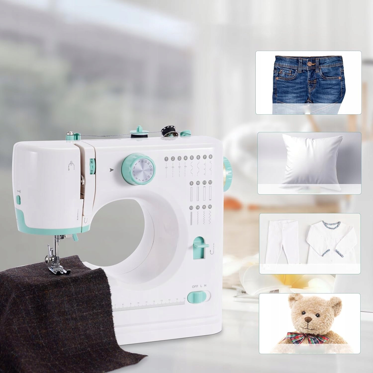 HOME SEWING MACHINE MECHANICAL 16 TYPES OF STITCHES SM-520 + FREEBIES Dominant color white
