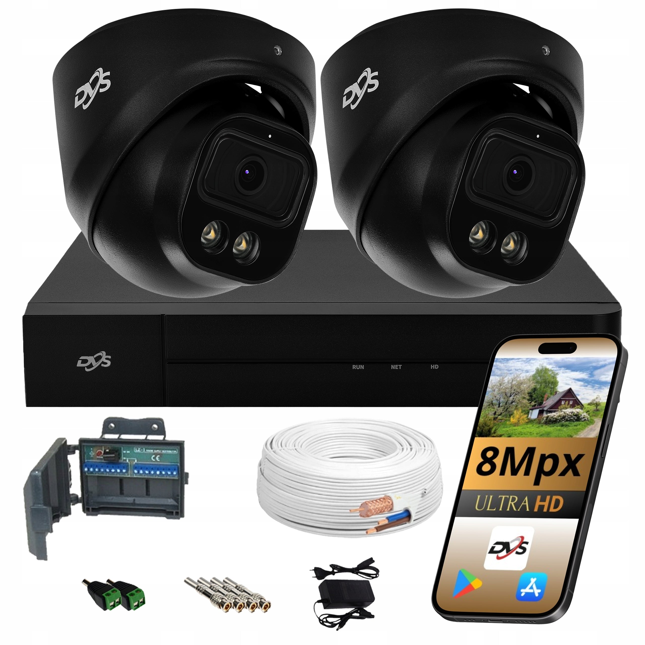 HOME SURVEILLANCE KIT 2 ANALOG CAMERAS 8Mpx 4K DVS LED/IR AHD/TVI