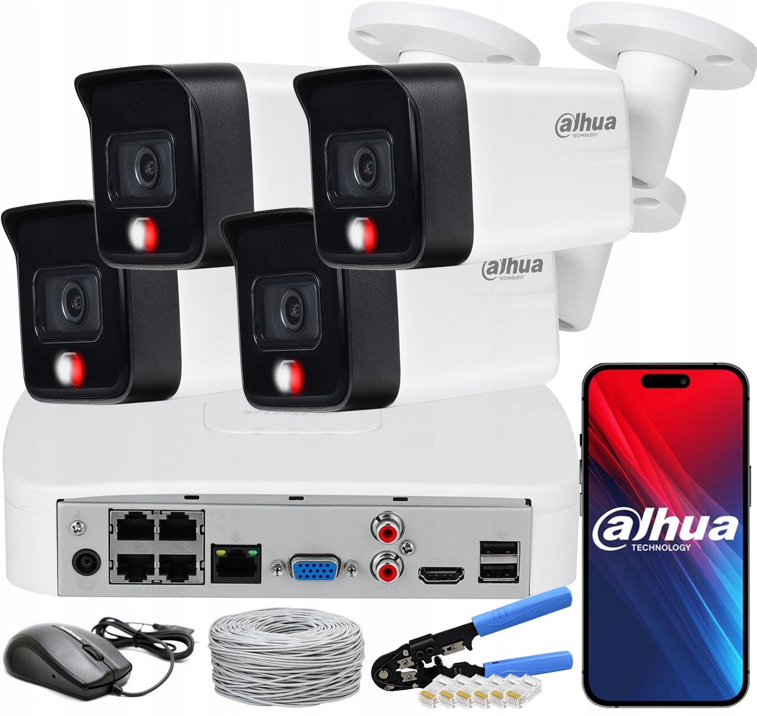 HOME SURVEILLANCE KIT 6Mpx IP POE 4 OUTDOOR CAMERAS DETECTION DAHUA