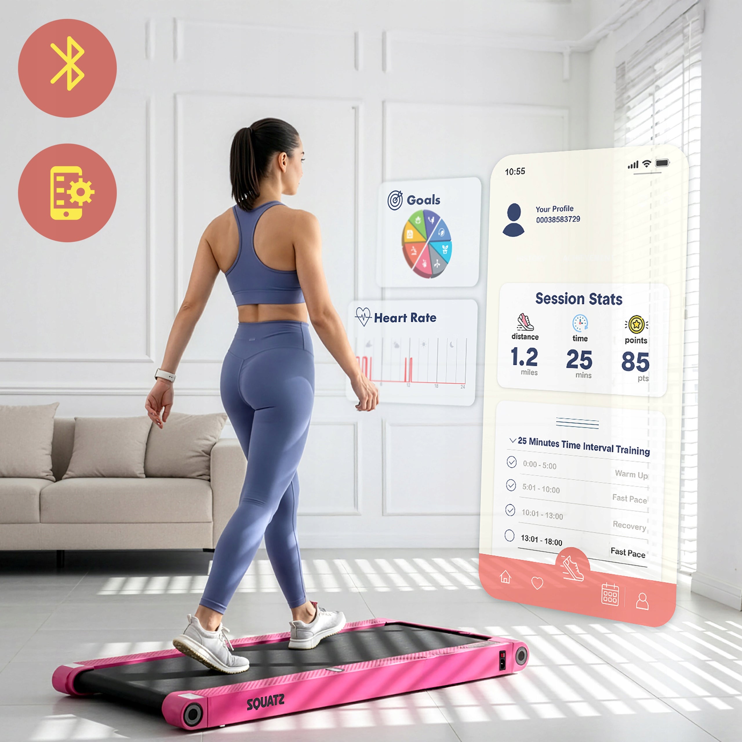 HOME TREADMILL ELECTRIC FOLDING VIBRATION FUNCTION WALKING PAD PINK Maximum user weight 120 kg