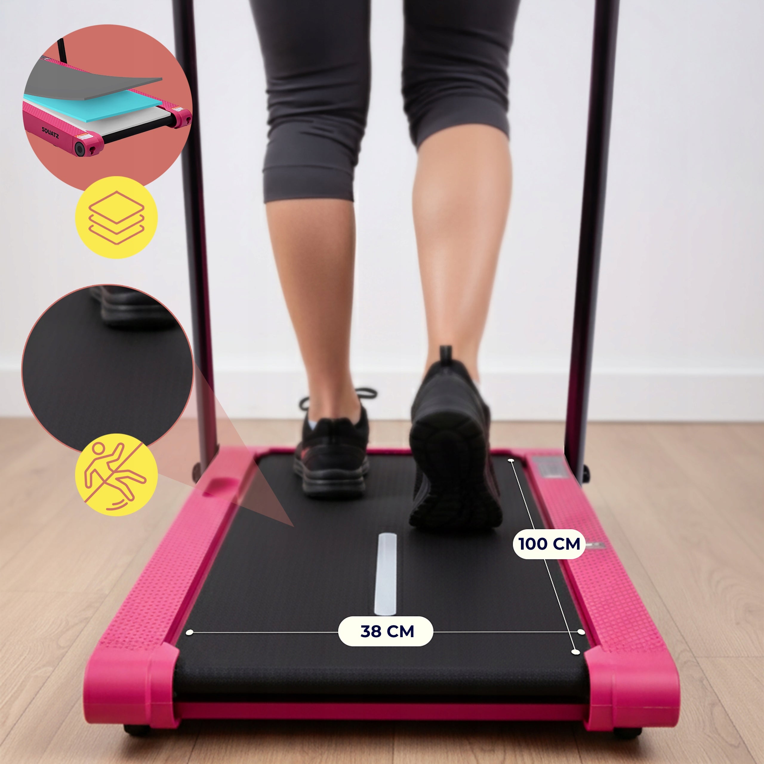 HOME TREADMILL ELECTRIC FOLDING VIBRATION FUNCTION WALKING PAD PINK Maximum user weight 120 kg