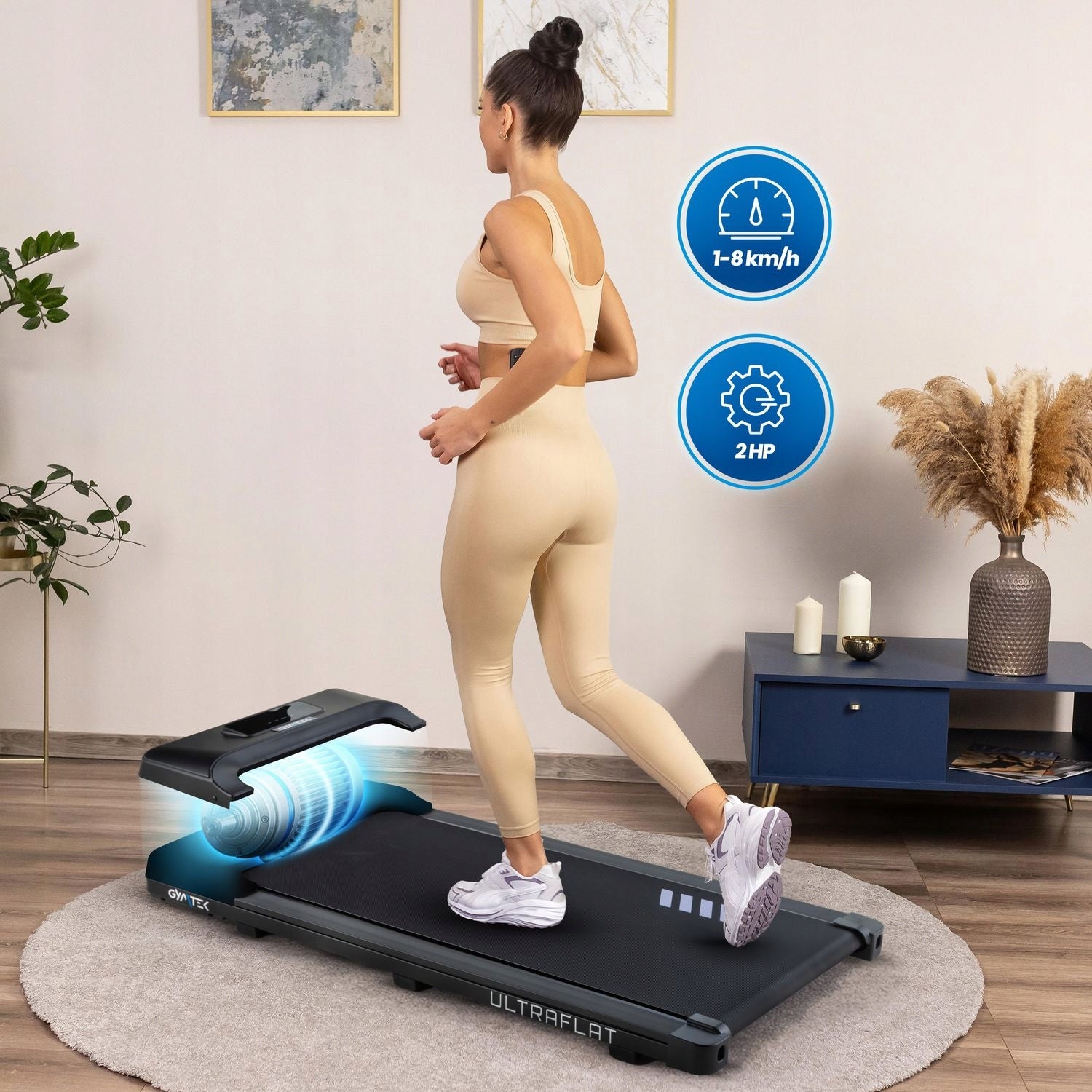 HOME TREADMILL FOR WALKING ELECTRIC WALKINGPAD UNDER DESK XT100 GYMTEK Measurements training duration distance speed burned calories
