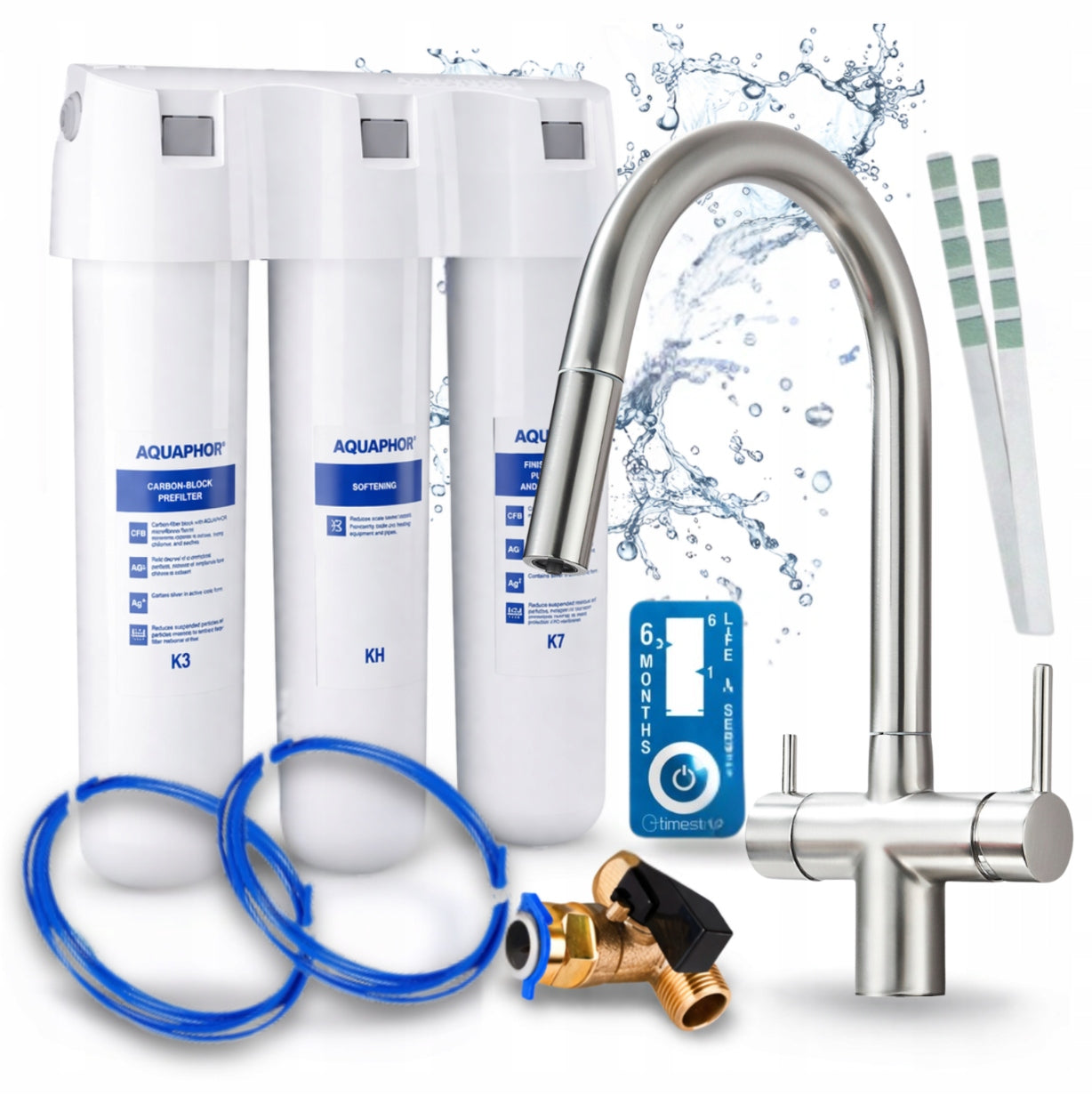 HOME WATER FILTER AQUAPHOR CRYSTAL H AND THREE-WAY FAUCET SWIVEL SPOUT