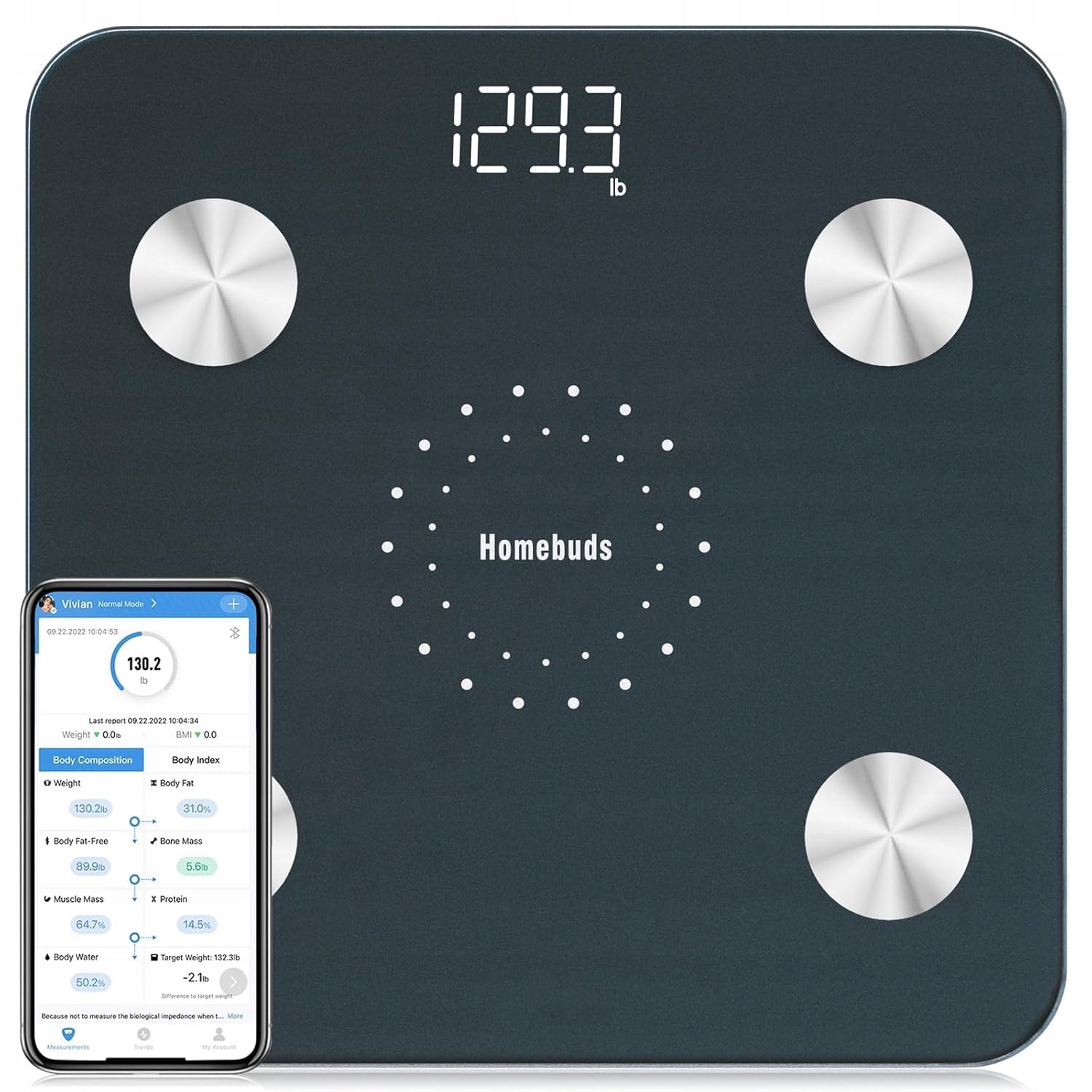 HOMEBUDS Smart Body Composition Analysis Scale 400lb