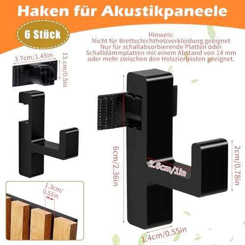 HOOKS FOR ACOUSTIC PANELS BLACK HANGERS WITHOUT DRILLING 6 PIECES Manufacturer code Bez marki