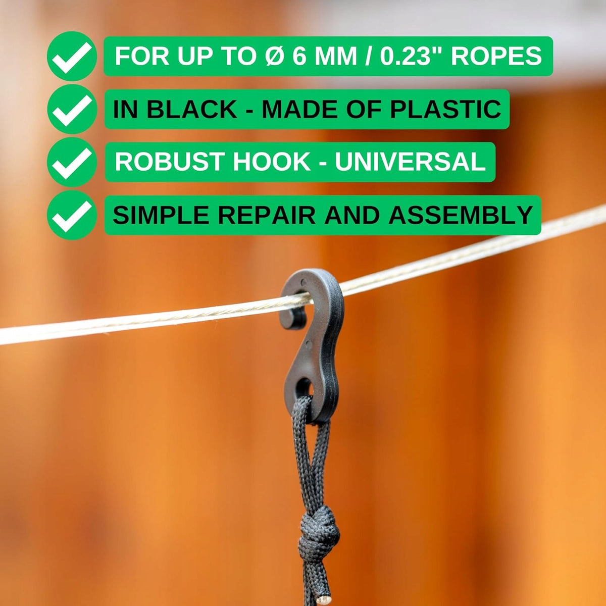 HOOKS FOR TENSION ROPES 24 PIECES BLACK PLASTIC TENT Brand MA