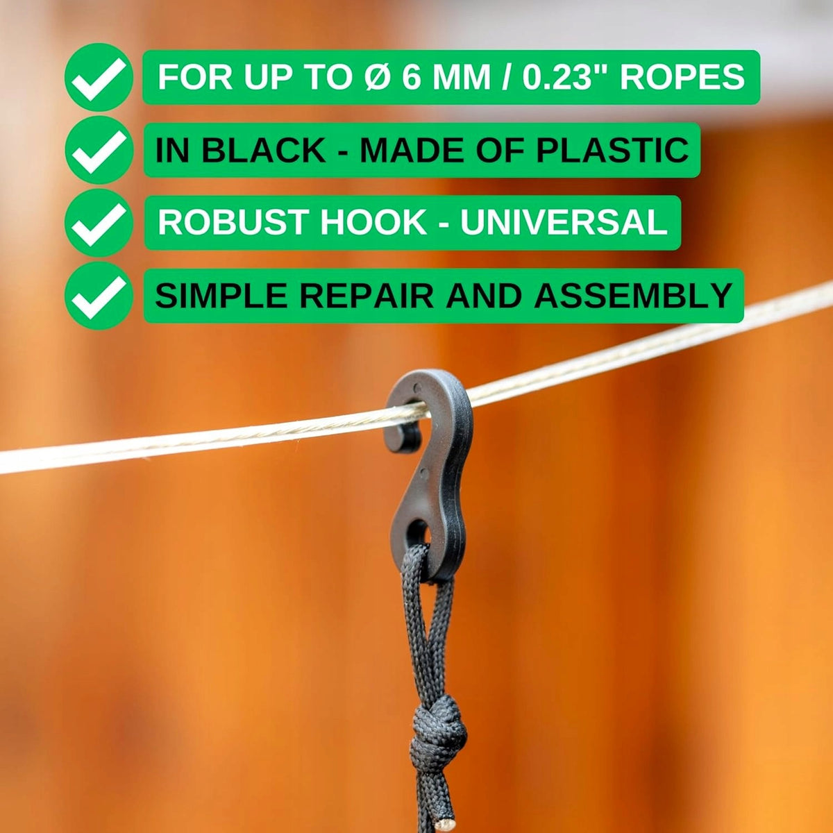 HOOKS FOR TENSION ROPES MADE OF PLASTIC BLACK 24 PCS FOR TENTS Manufacturer code 0634479386190