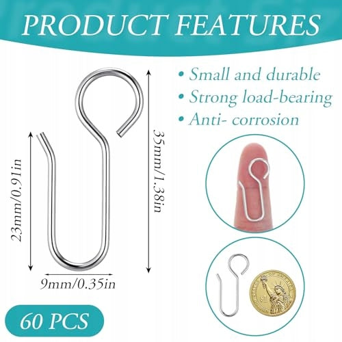 HOOKS S METAL SILVER FOR CURTAIN CURTAINS SET OF 60 PIECES STEEL Manufacturer code Bez marki
