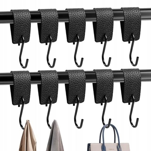 HOOKS S WITH LEATHER BELT LOOP BLACK CLOTHES HANGERS SET OF 10 PCS. Brand no brand