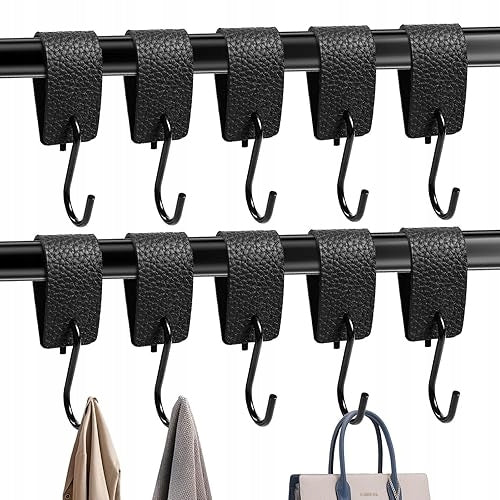 HOOKS S WITH LEATHER BELT LOOP BLACK CLOTHES HANGERS SET OF 10 PCS.
