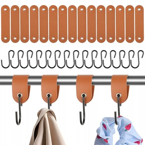 HOOKS S WITH LEATHER LOOP BROWN FOR HANGING CLOTHES SET OF 15 PCS. Brand no brand