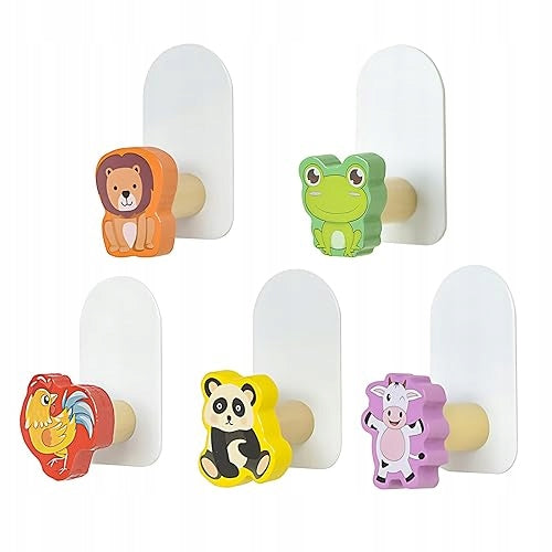 HOOKS SELF-ADHESIVE WOODEN ANIMALS FOR CHILDREN WITHOUT DRILLING 5 PCS.