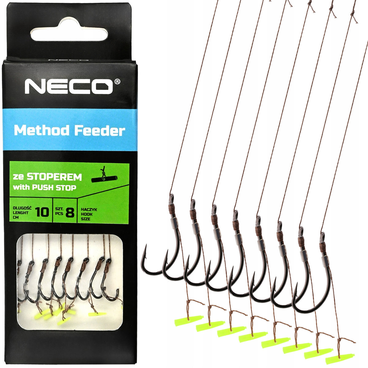 HOOKS WITH LEADER TIED NO. 8 PUSH STOP 10cm LEADERS FOR METHOD FEEDER