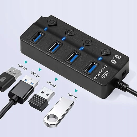 HOPPAC USB HUB 4 PORTS WITH INDIVIDUAL LED SWITCHES FAST TRANSFER Manufacturer code 5907190018196