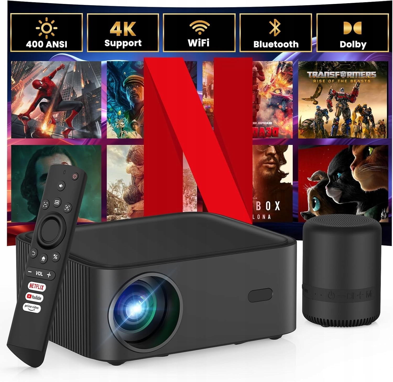 HOPVISION H11 Full HD 1080p 4K Smart Projector with Netflix, WiFi, Bluetooth, 15000 Lumens