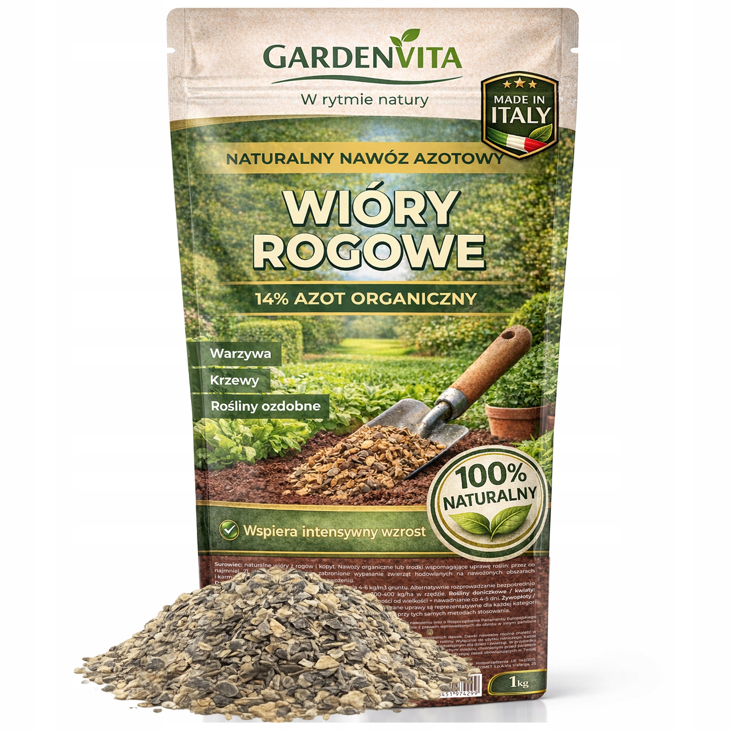 HORN CHIPS NITROGEN FERTILIZER ORGANIC HORN MEAL PREMIUM GARDENVITA 1kg Packaging status original