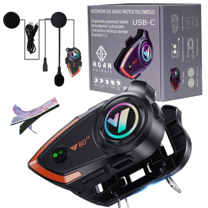 HORN VI80 motorcycle intercom BT 5.3 PL USB-C assistant Simple installation 1000M EAN (GTIN) 5905137238263