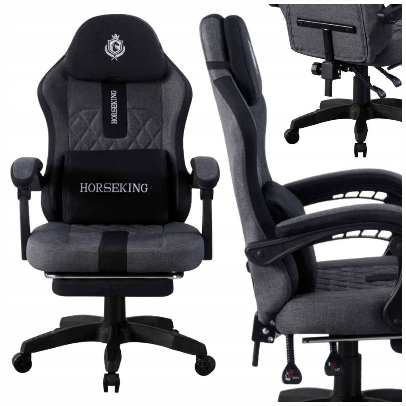HORSEKING GAMING CHAIR WITH SWIVEL FOOTREST FOR PLAYING CHAIR GREY BLACK