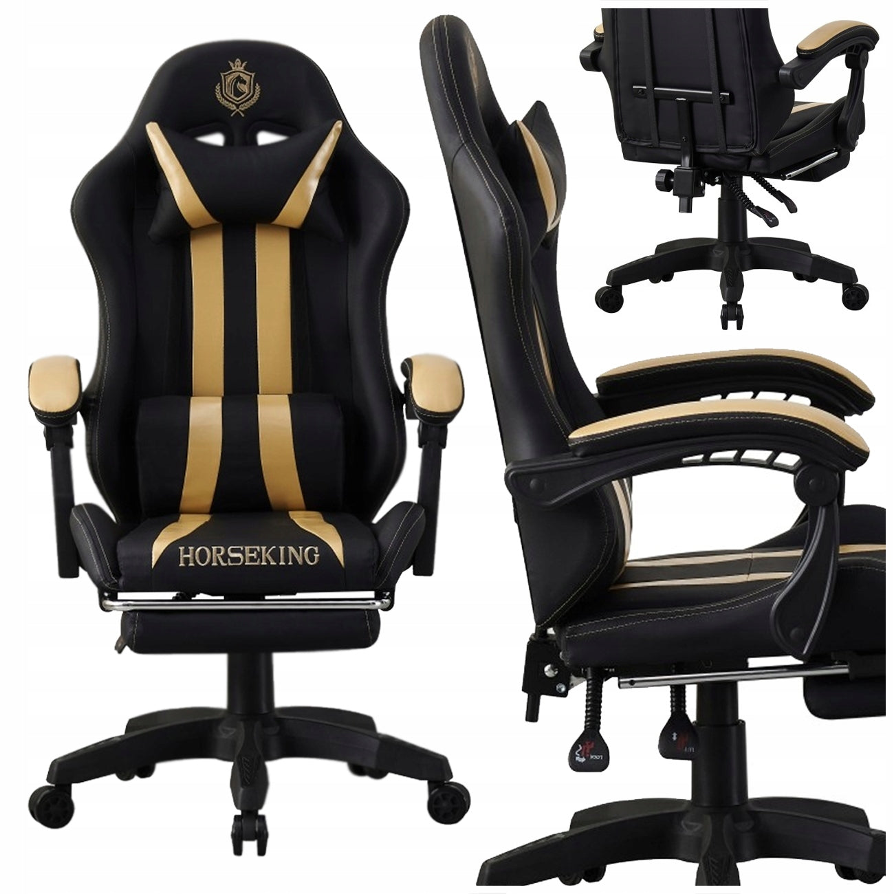 HORSEKING GAMING CHAIR WITH SWIVEL FOOTREST FOR PLAYING CHAIR MS45 GOLD