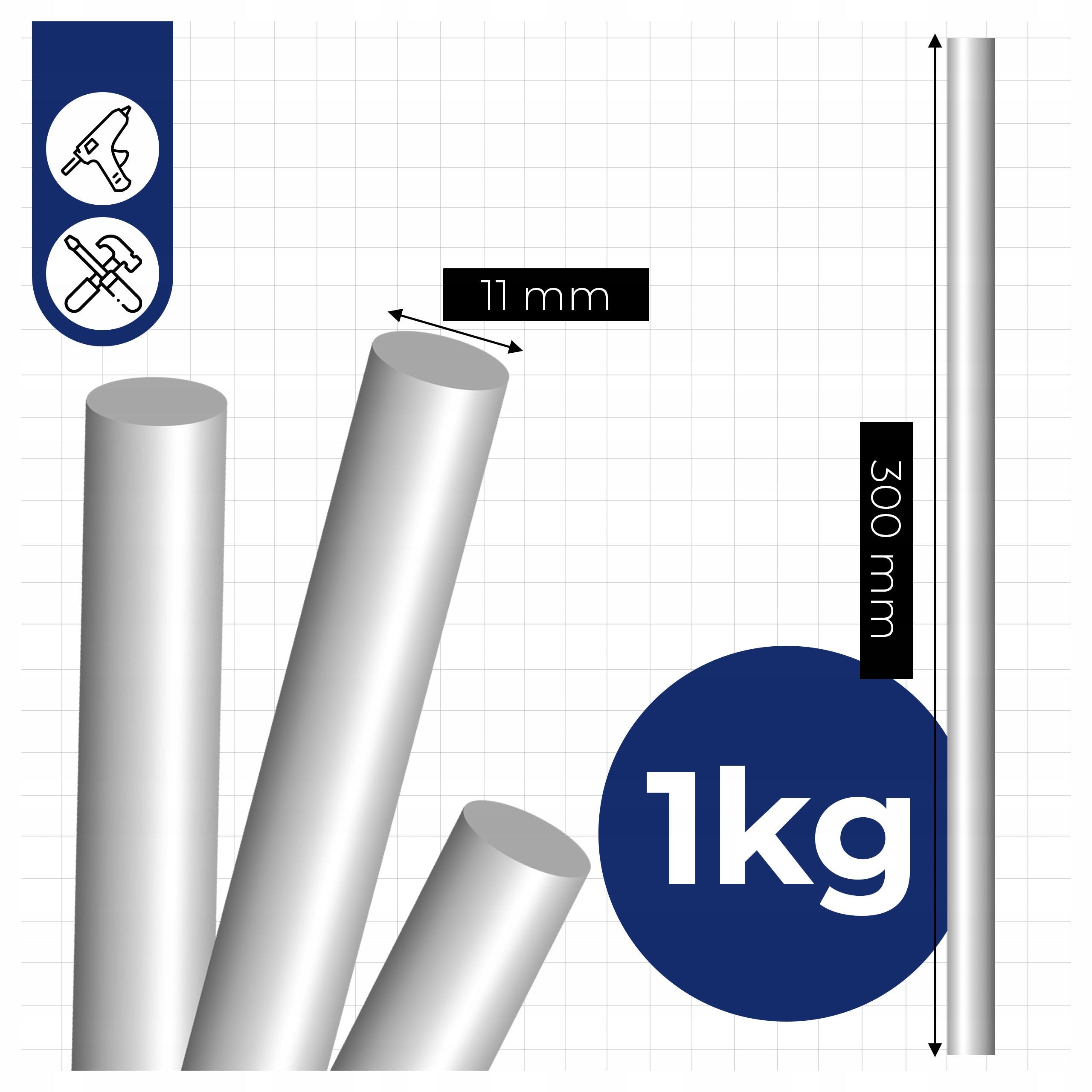 HOT GUN ADHESIVE 11 mm x 300 mm 1KG colourless cartridges 35 pieces Packaging status original