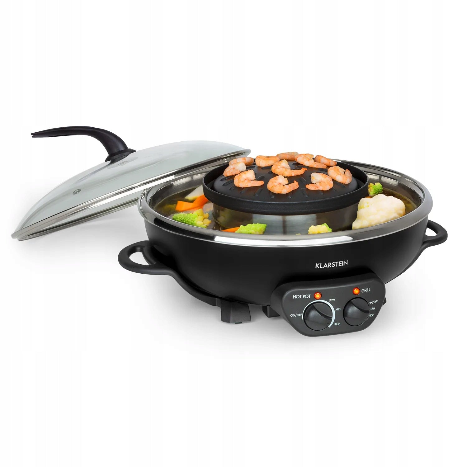 HOT POT FRYING PAN WITH GRILL PLATE ELECTRIC GRILL 2IN1 5L 1350W LID