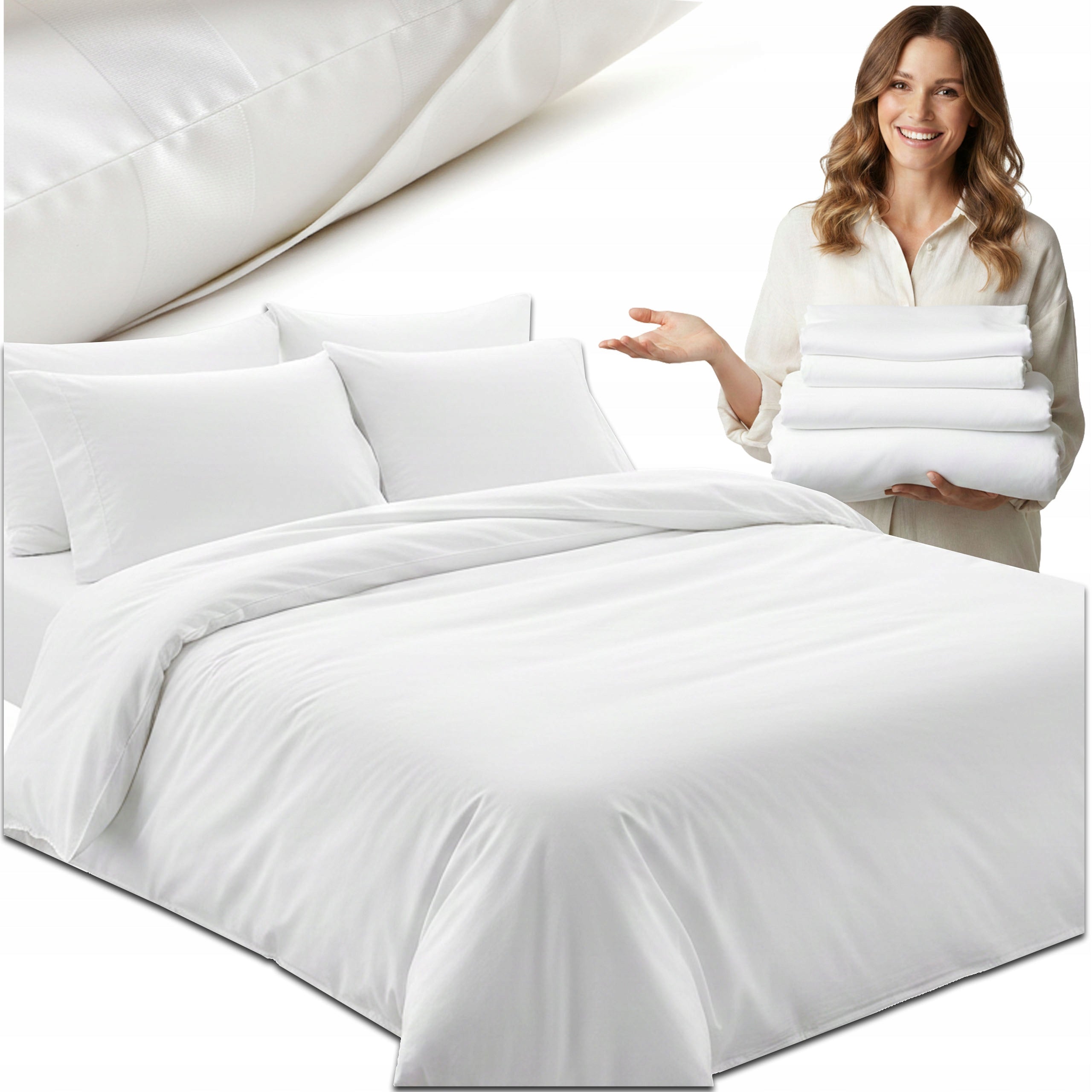 HOTEL BEDDING WHITE 160X200 + 50X70 COMFORTABLE DURABLE 100% COTTON 165G