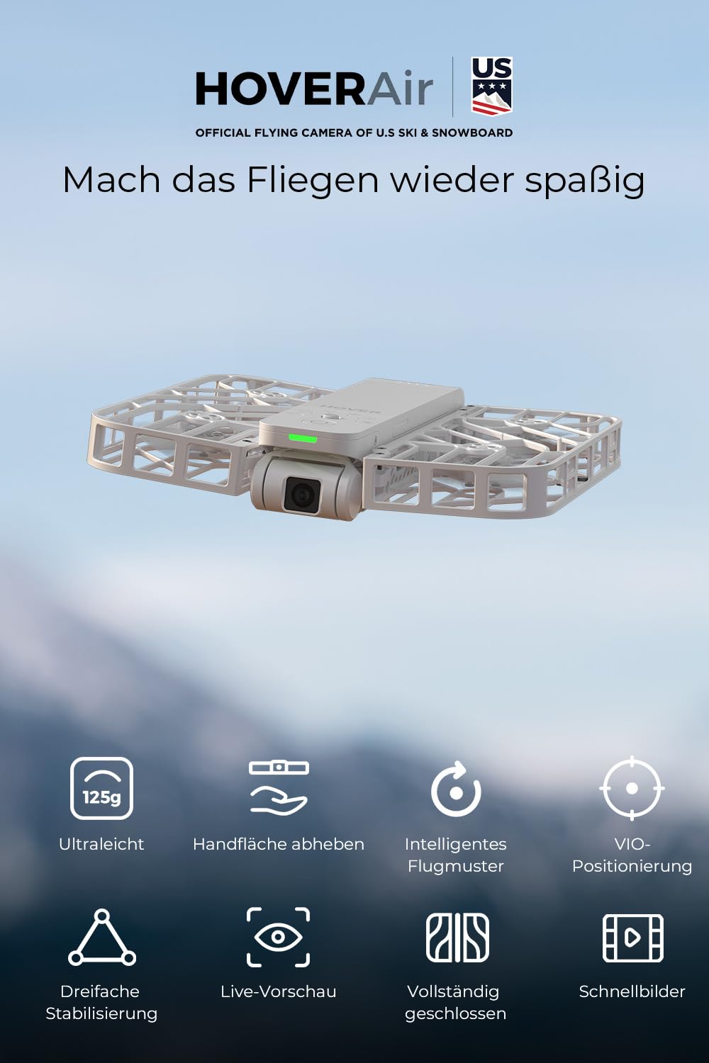 HOVERAIR X1 Pocket Drone HDR Camera Follow-Me Foldable White Packaging status original