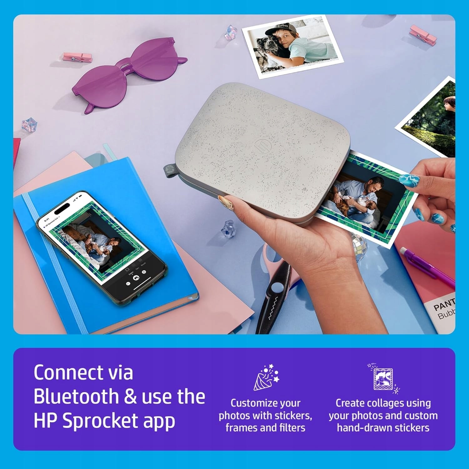 HP Sprocket Instant Photo Printer 3x4 Bluetooth Zink white Model Print