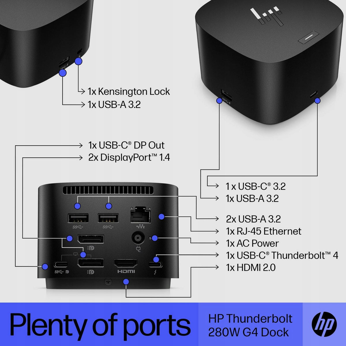 HP Thunderbolt Dock 280W G4 Dock, 4J0G4AA#ABB Manufacturer HP