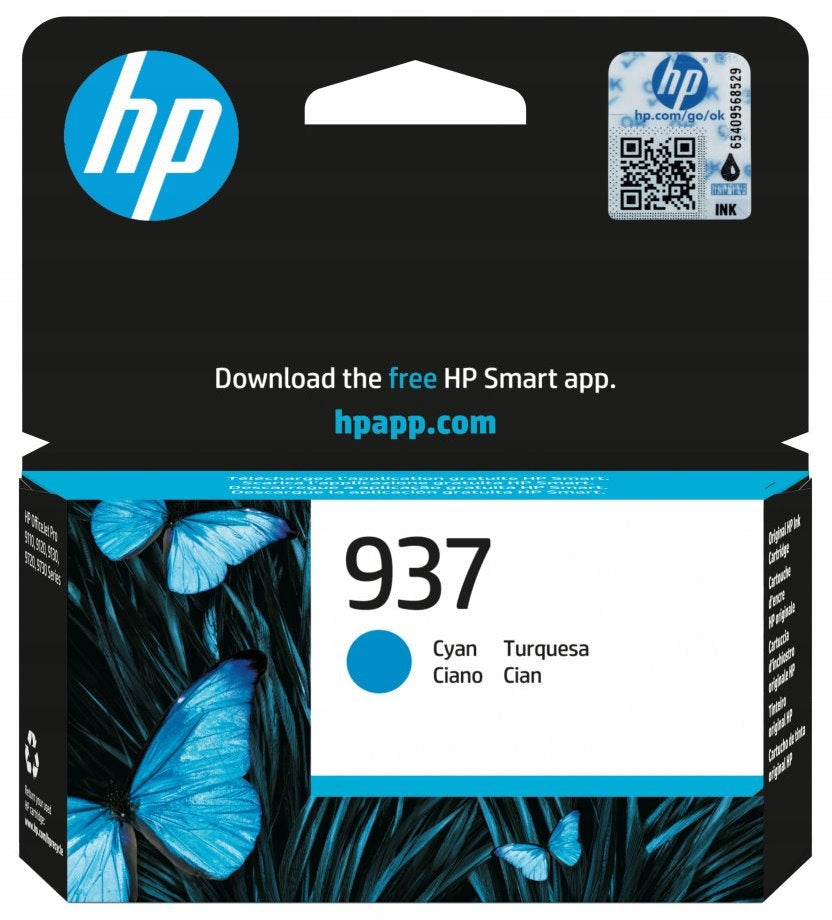 HP inkoustová náplň 937 azurová