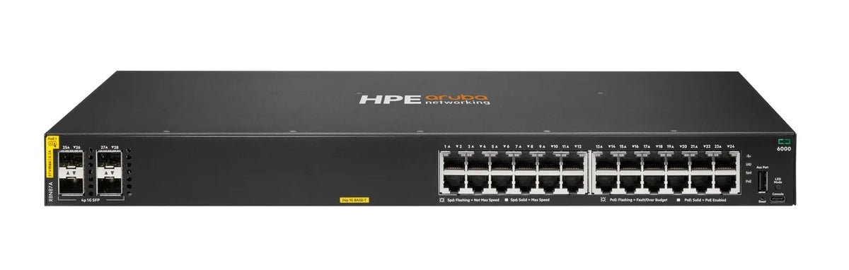 HPE Aruba Networking CX 6000 24G Class4 PoE 4SFP 370W Switch Management...