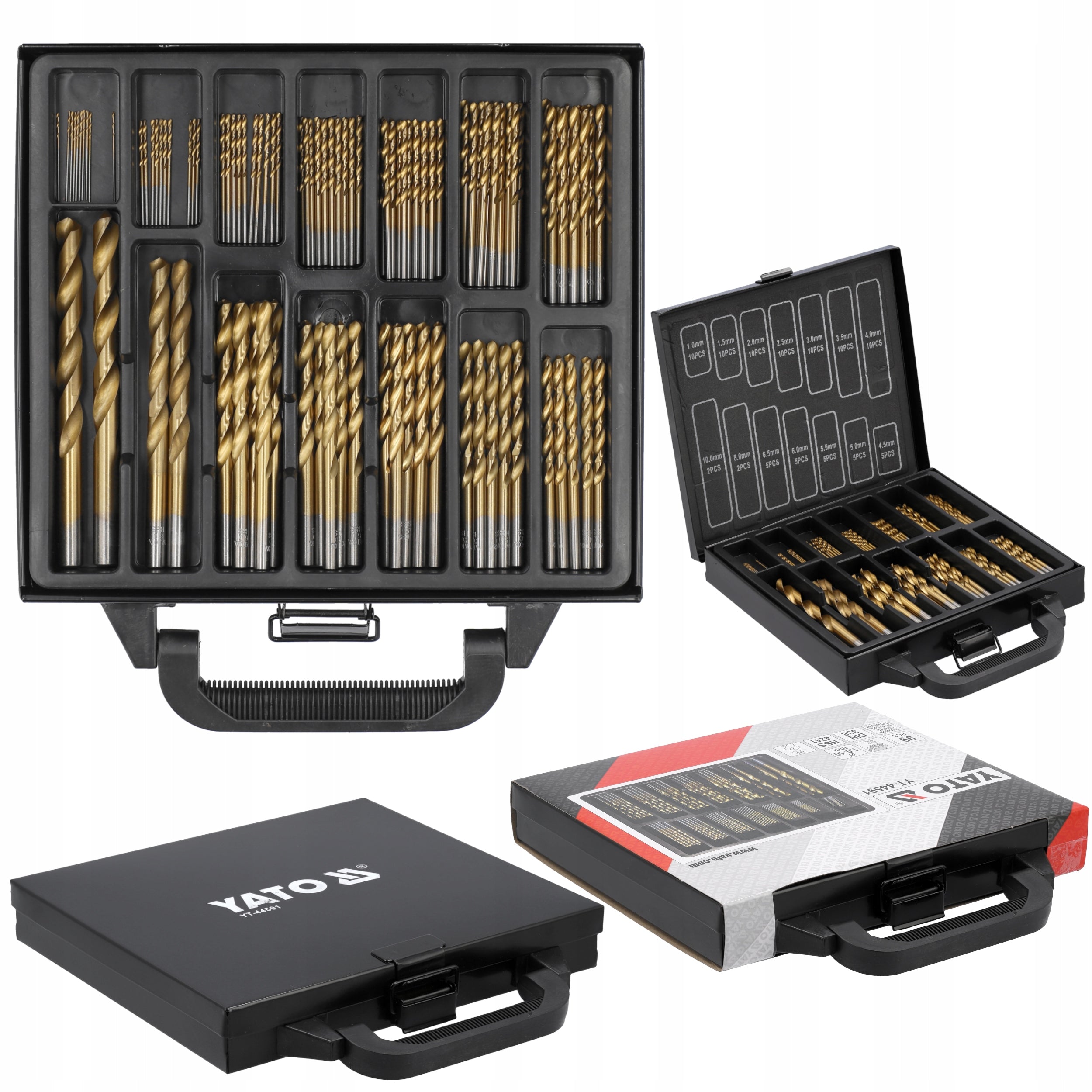 HSS DRILL BITS FOR METAL 1-10mm 99pcs YATO TITANIUM NITRIDE DRILL BIT SET
