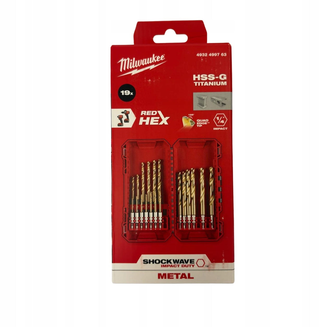 HSS-G TiN HEX METAL DRILL BIT SET 2-10mm 19pcs MILWAUKEE 4932499763 Manufacturer code 4932499763